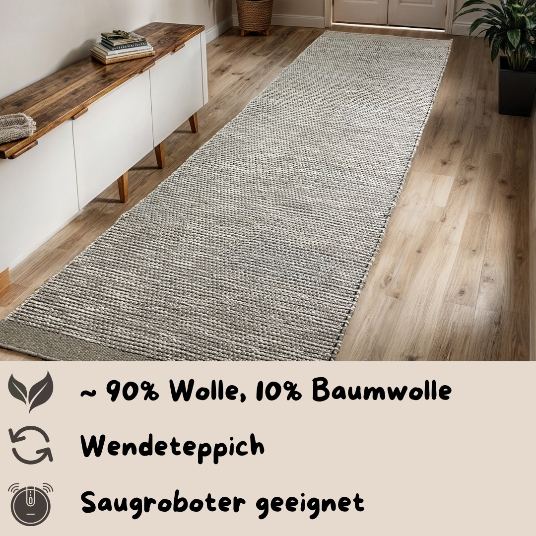 my home Wollteppich »Odenne«, rechteckig, 10 mm Höhe, handgewebter Wendeteppich, melierte Optik, reine Wolle, Wohnzimmer