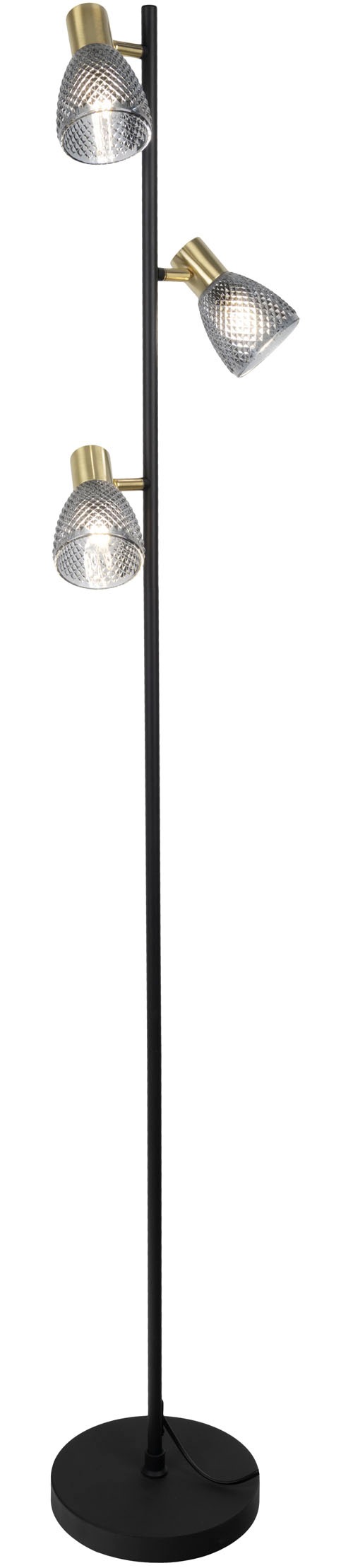 näve Stehlampe »Lindita« E14 1 Stk. 3er Spot, Relief-Glasschirm smokey, Gestell messing matt, 3x E14 exkl.