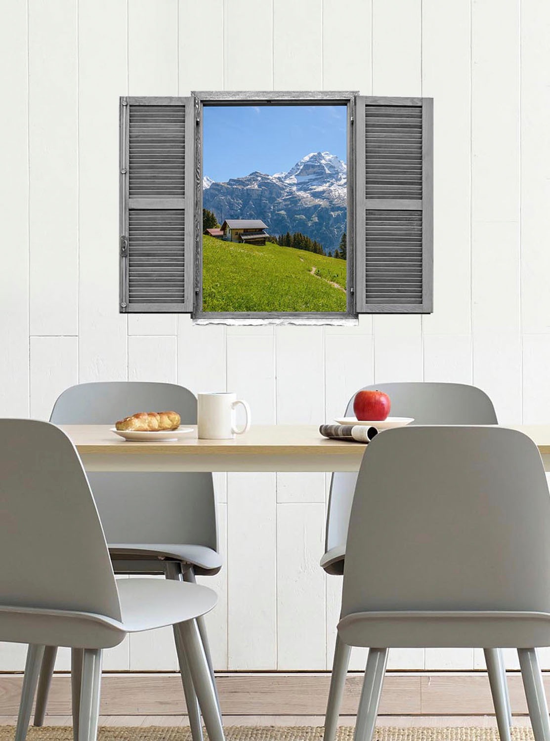 queence Wandtattoo »Almhütte«, (1 St.), Wandsticker, Wandbild, selbstklebend, 3D, Fenster