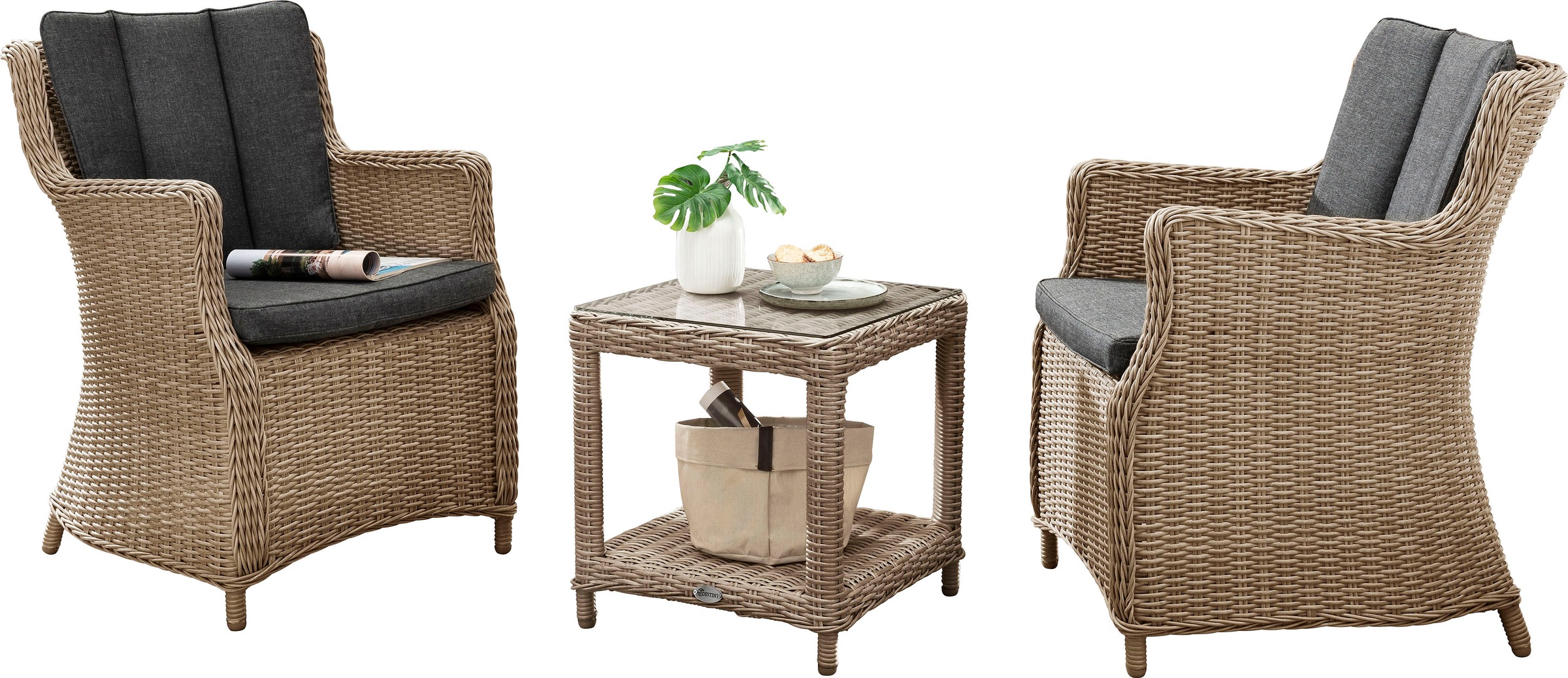 Destiny Balkonset »LUNA MERANO« 2x Sessel, 1x Beistelltisch, inkl. Auflagen günstig online kaufen