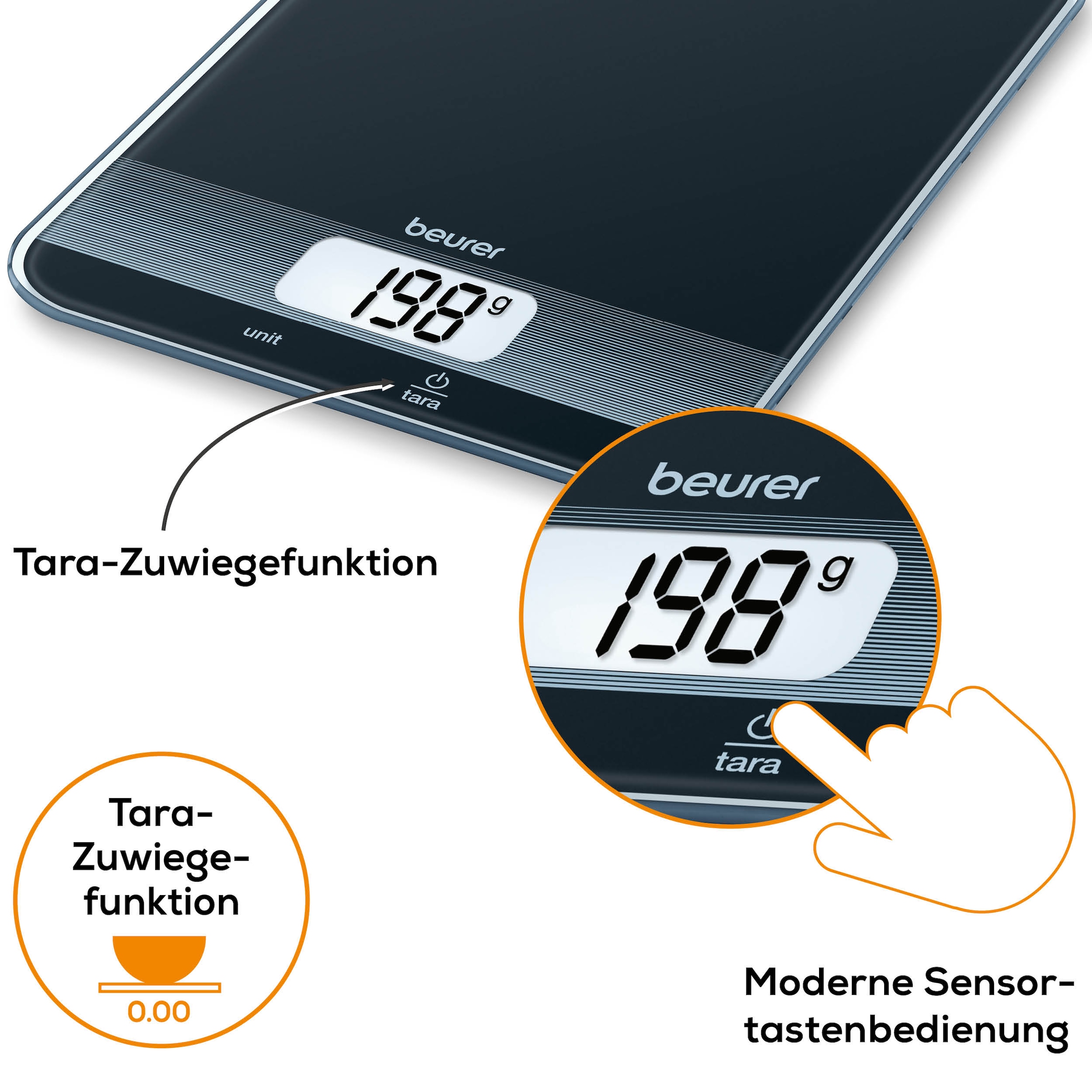 BEURER Küchenwaage »KS 19 flaches Design mit 16 mm, leicht zu reinigende Glasoberfläche« Koch- und Backwaage mit 5 kg Tragkraft, mit Tara-Zuwiegefunktion