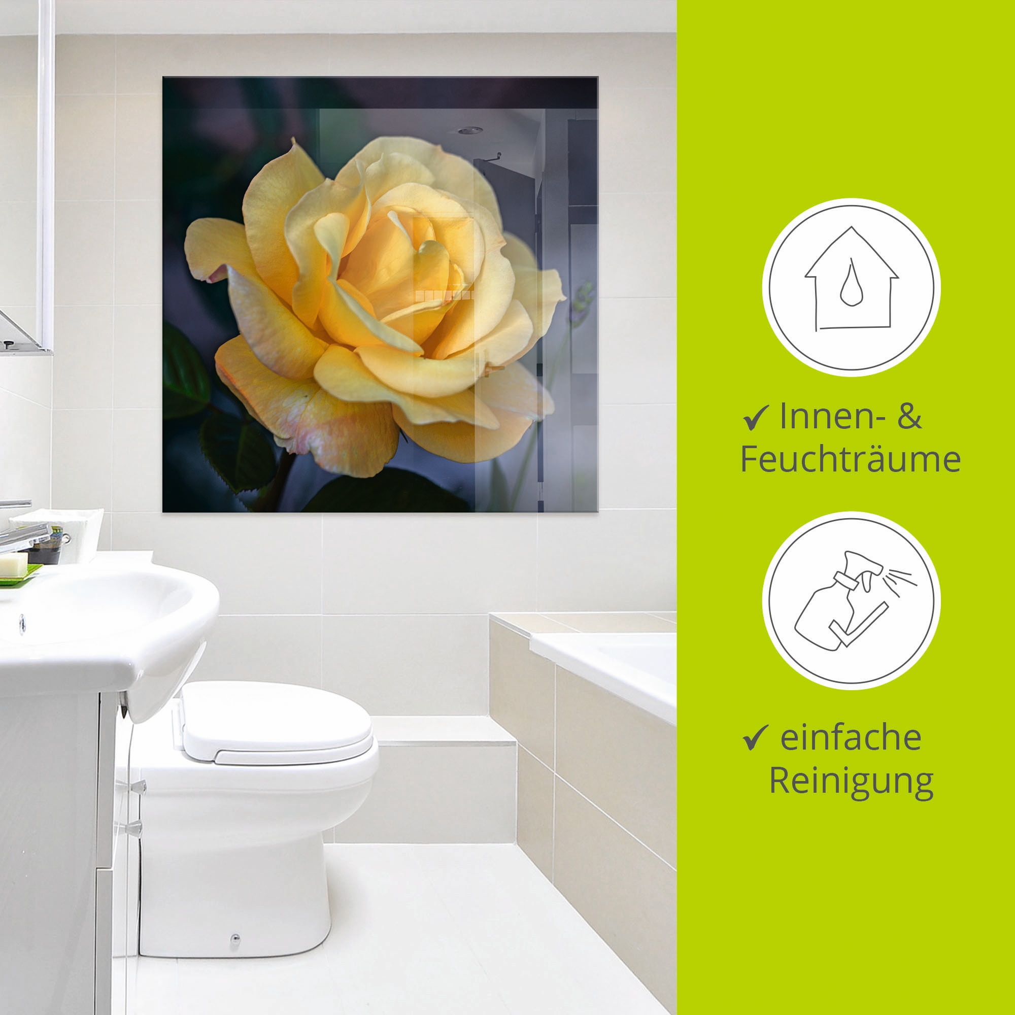 Artland Glasbild »Gelbe Rose«, Blumen, (1 St.), in verschiedenen Größen