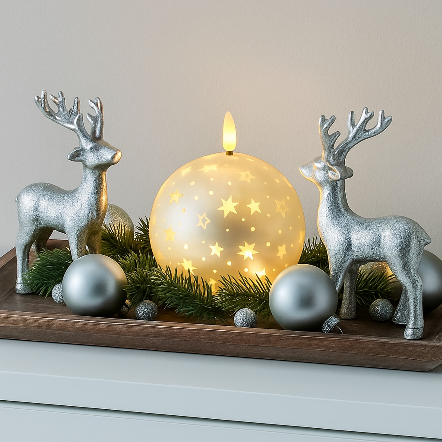 I.GE.A. LED-Kerze »Kugel-Kerze B« aus Glas batteriebetrieben mit Timer Adventskranz Adventskerzen