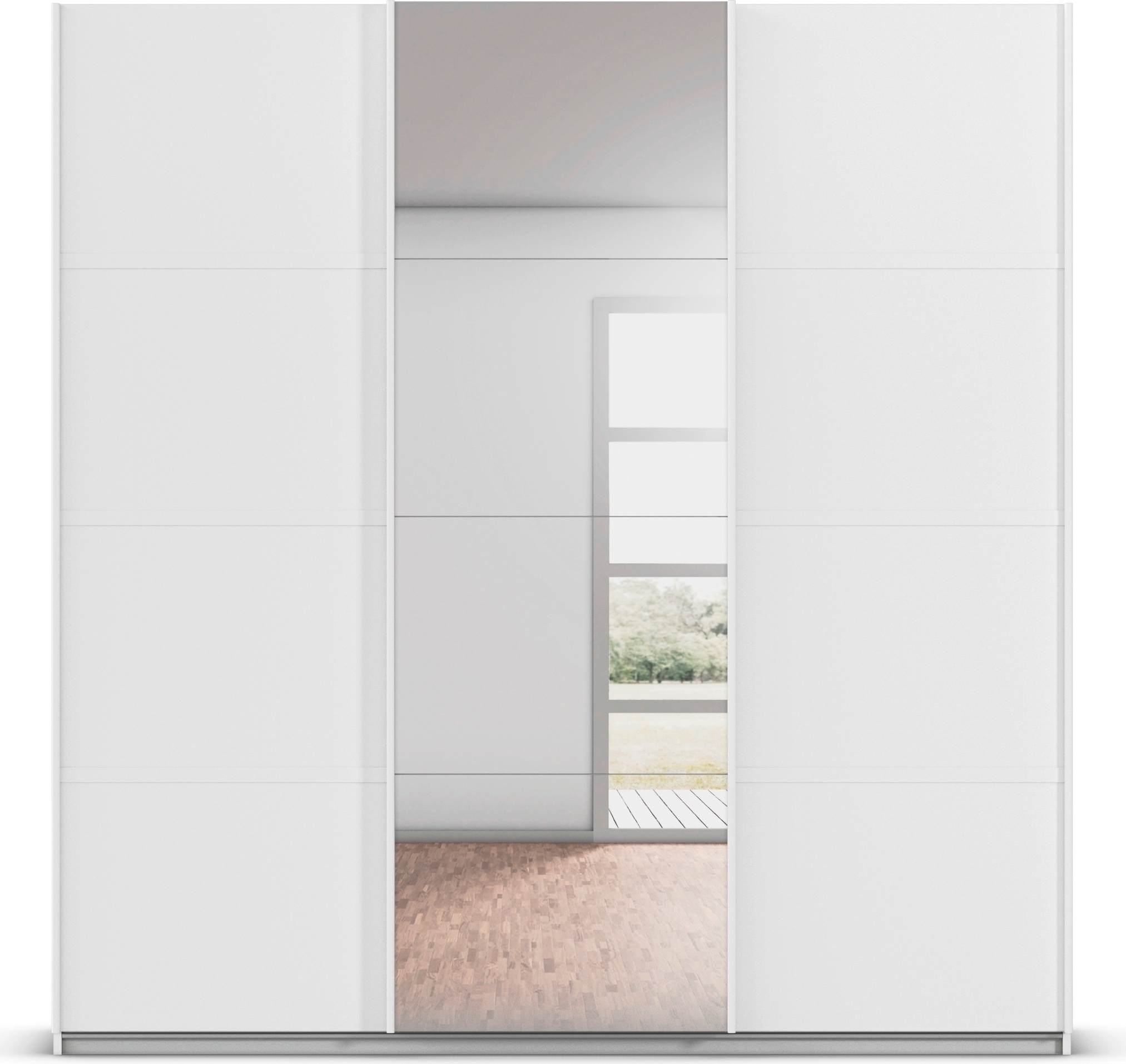 rauch Kleiderschrank »Schwebetürenschrank OTTO´s Choice Garderobe Schrank TOP ANGEBOT Avola«, (in 3 verschiedenen Ausstattungen BASIC/CLASSIC/PREMIUM inkl. Spiegel), mit eleganten Zierleisten in Chrom, Schwarz oder Weiß MADE IN GERMANY