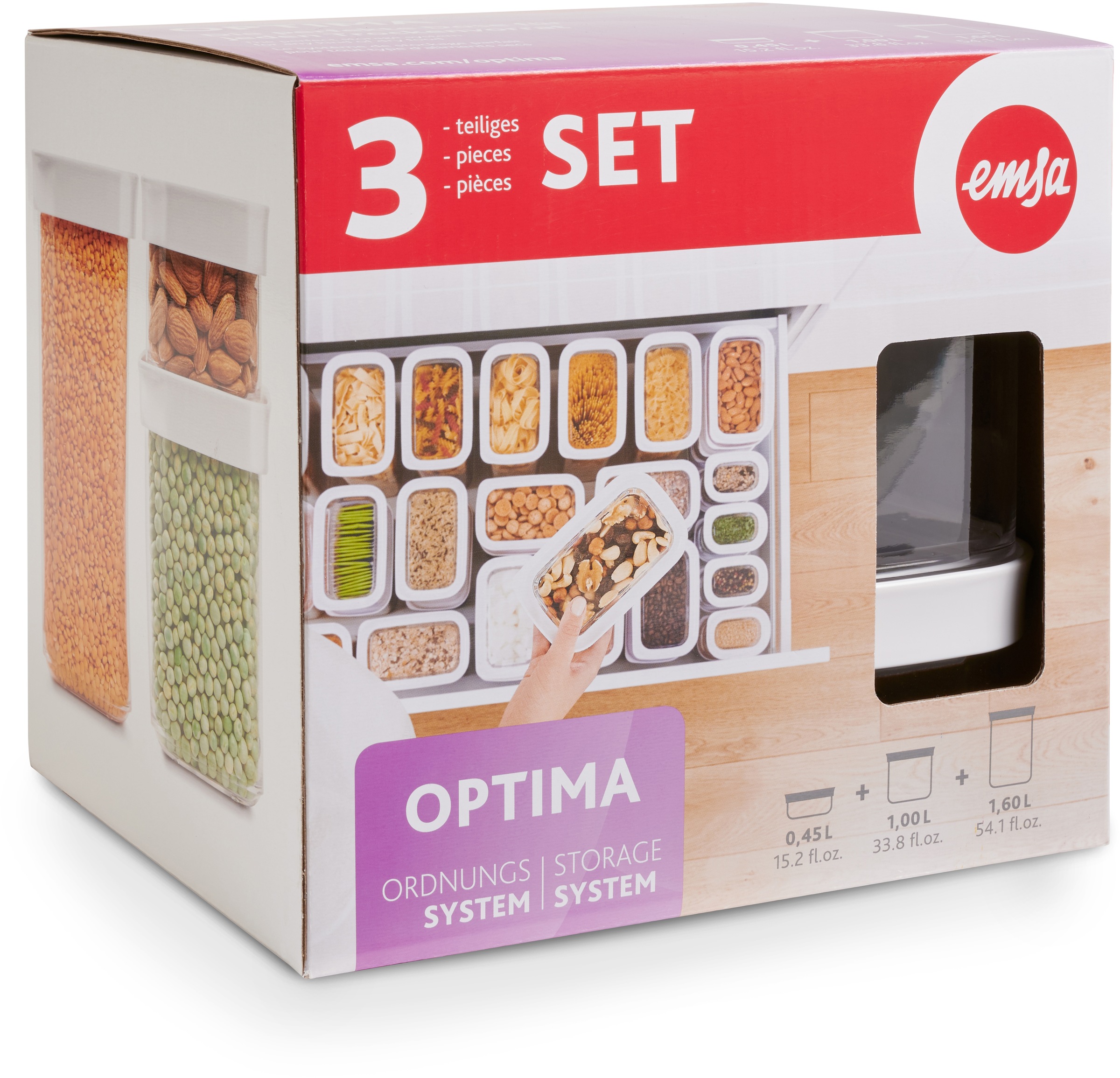 Emsa Vorratsdose »N11427 Optima« Set, 3 Stk. tlg. rechteckig, sicher, hygie günstig online kaufen