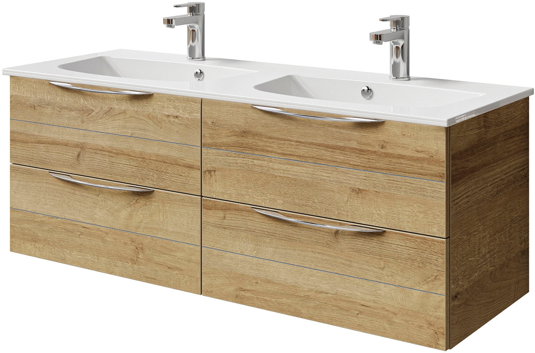 Saphir Badmöbel-Set »Serie 6025 2-teilig Mineralmarmor-Waschtisch mit LED-Spiegelschrank«, (2 St.), Waschplatz 132cm breit, 4 Schubladen, 2 Spiegel-Türen, inkl Türdämpfer