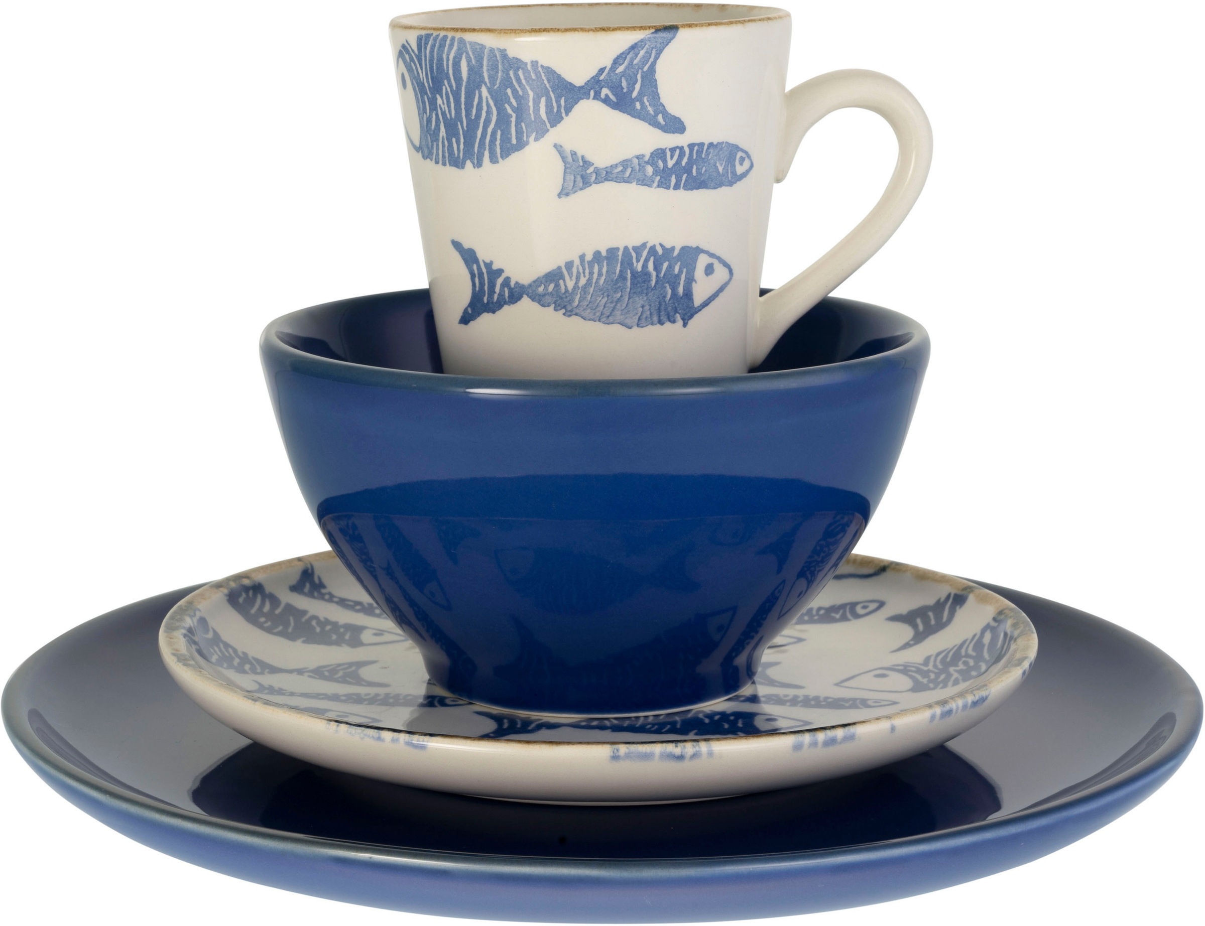 CreaTable Kombiservice »Geschirr-Set Faro«, (Set, 16 tlg., Kaffeeservice und Tafelservice im Set, für 4 Personen), Service, mit Fisch-Dekor, Made in Europe, 16 Teile, für 4 Personen