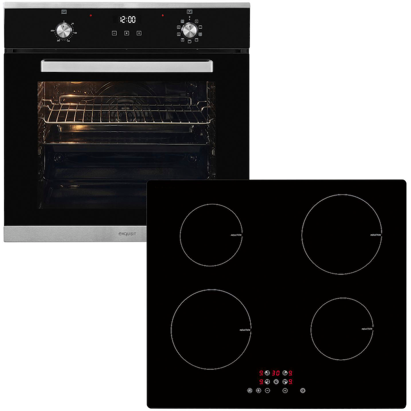 EXQUISIT Backofen-Set »EBE76-9-H-020 inox« mit Teleskopauszug nachrüstbar autark einbaubar-Ofen mit Heißluft, Induktionsfeld für schnelles Kochen...