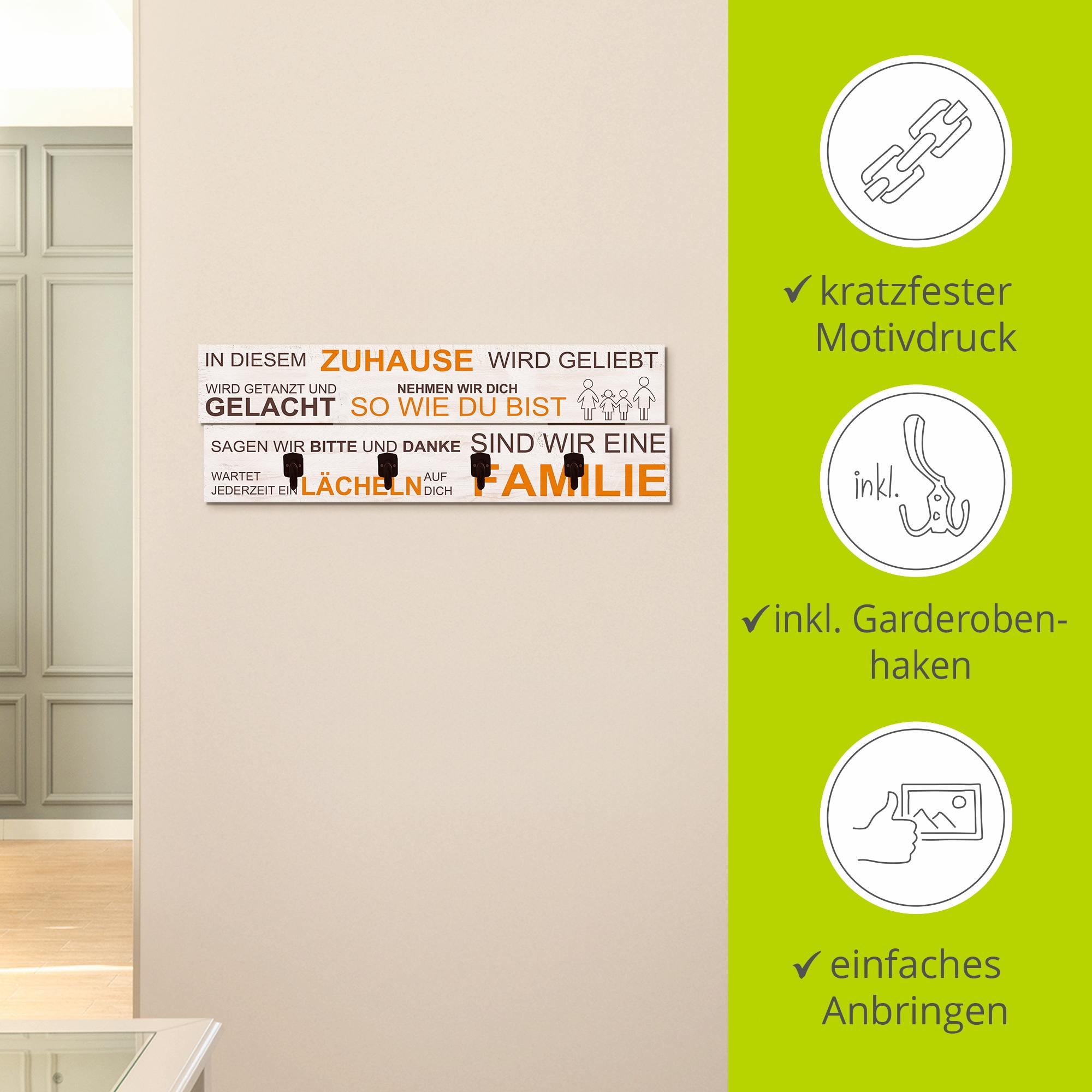 Artland Garderobenleiste »In diesem Zuhause - beige«, teilmontiert