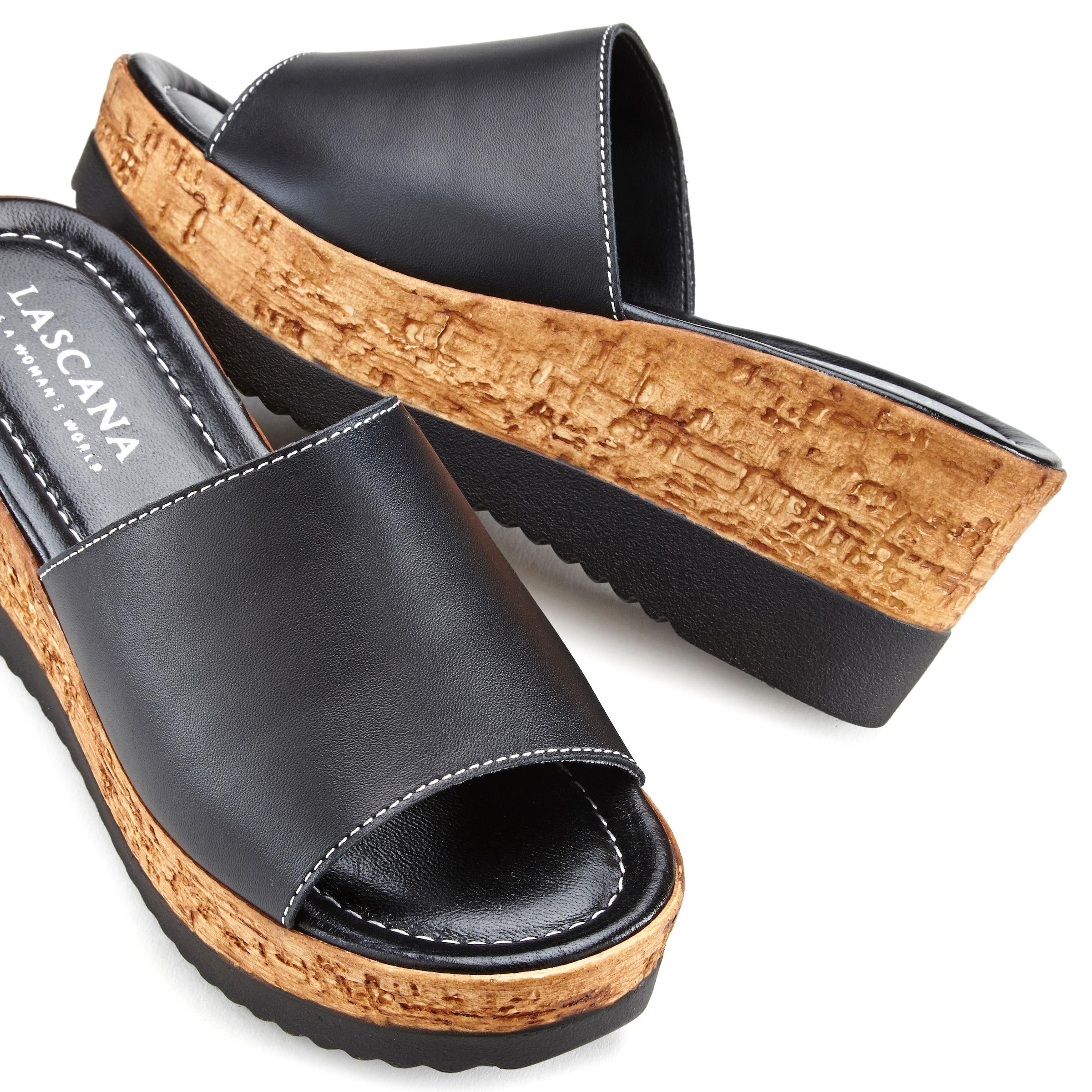 LASCANA Pantolette »Sommerschuh,«, Mule, Sandale, offener Schuh aus Leder mit Keilabsatz