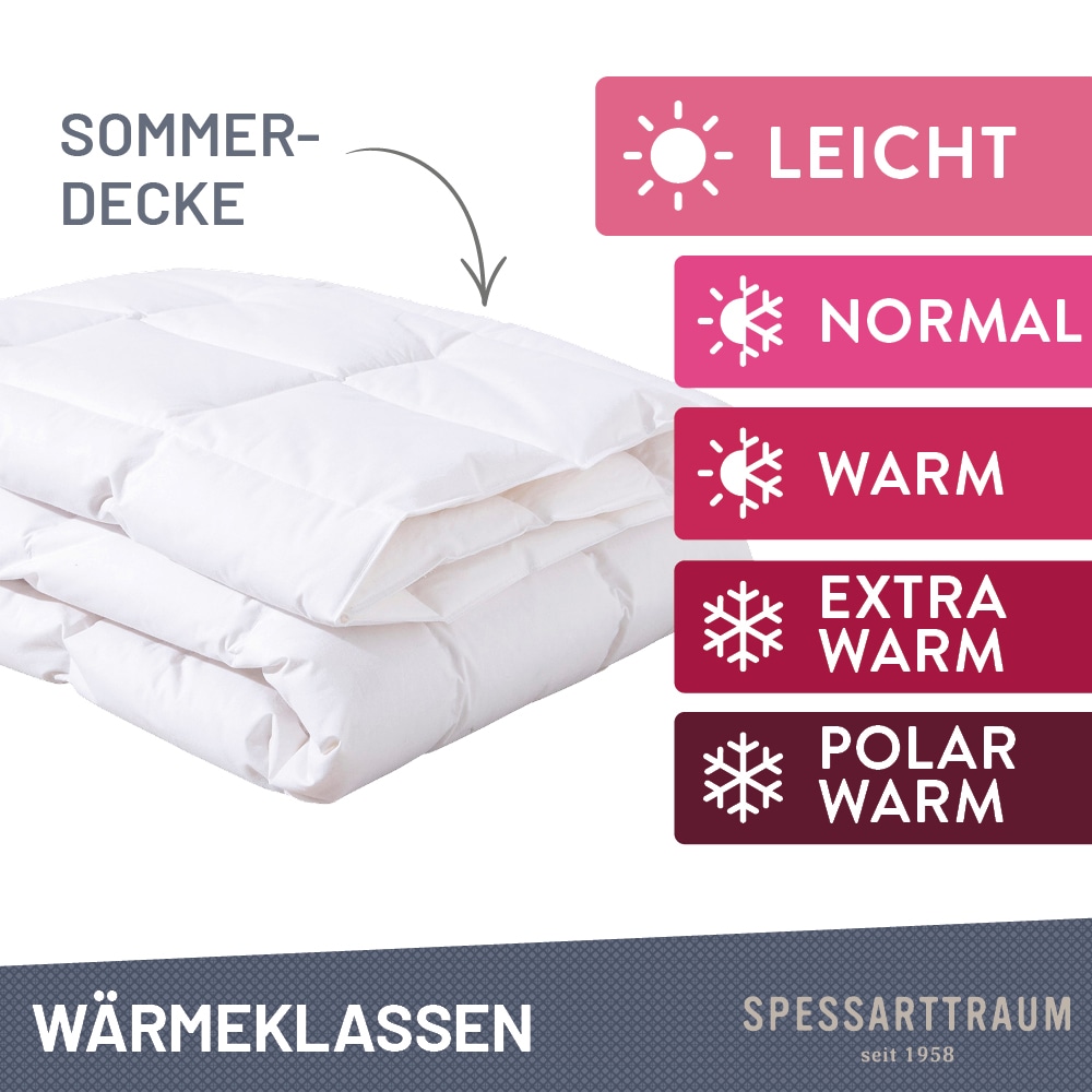 SPESSARTTRAUM Daunenbettdecke »Exklusiv, Bettdecken für Sommer und Winter«, Füllung 100% Daunen, Klasse 1, Downpass zertifiziert, Bezug 100% Baumwolle, nachhaltig (Made in Green), Hausstauballergiker geeignet, (1 St.), 5 Wärmeklassen & 8 Größen