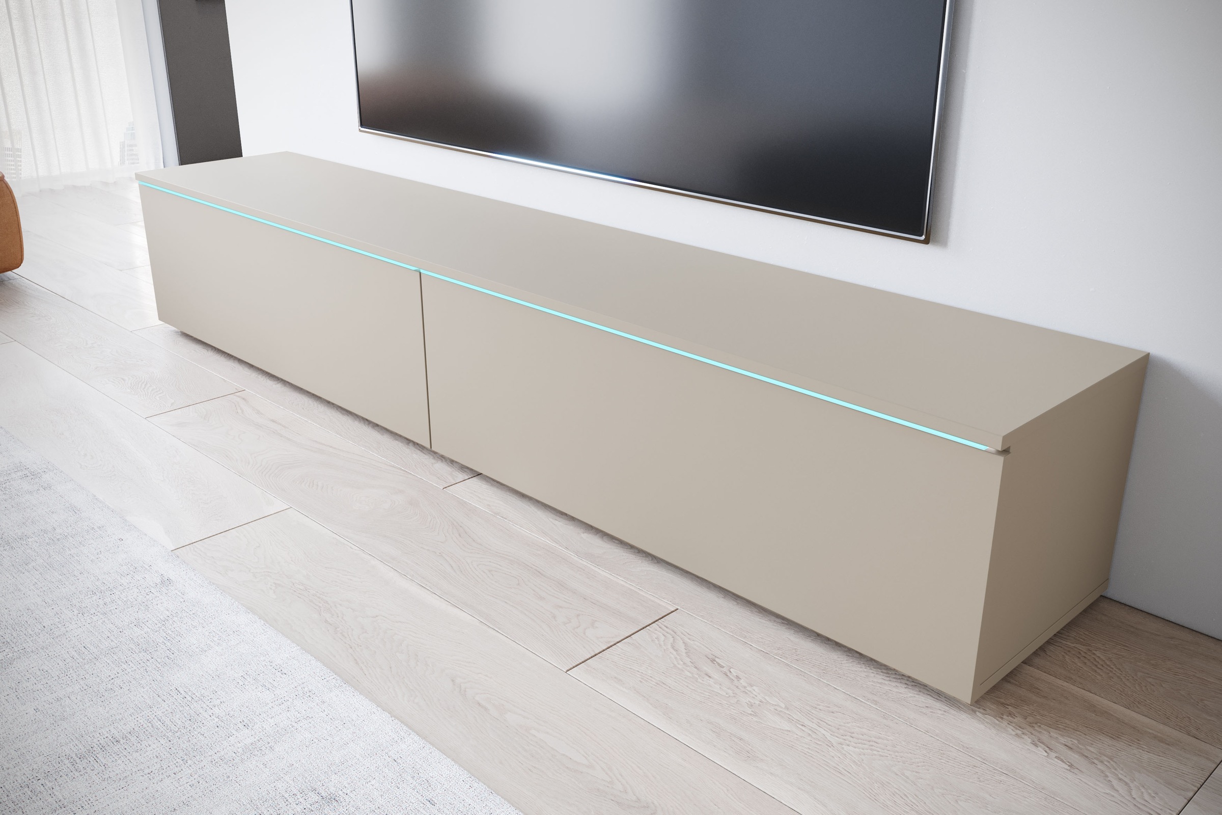 INOSIGN Lowboard »LOWBOARD VERA, wahlweise mit oder ohne Beleuchtung«, Modernes griffloses TV-Board, 180 cm TV-Schrank, stehend und hängend