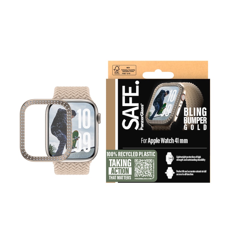 SAFE BY PANZERGLASS Handyhülle »Bling Bumper für Apple Watch 10 42mm« Backcover, Schutzhülle, Handyschutzhülle, Case, Schutzcase, stoßfest Gold...