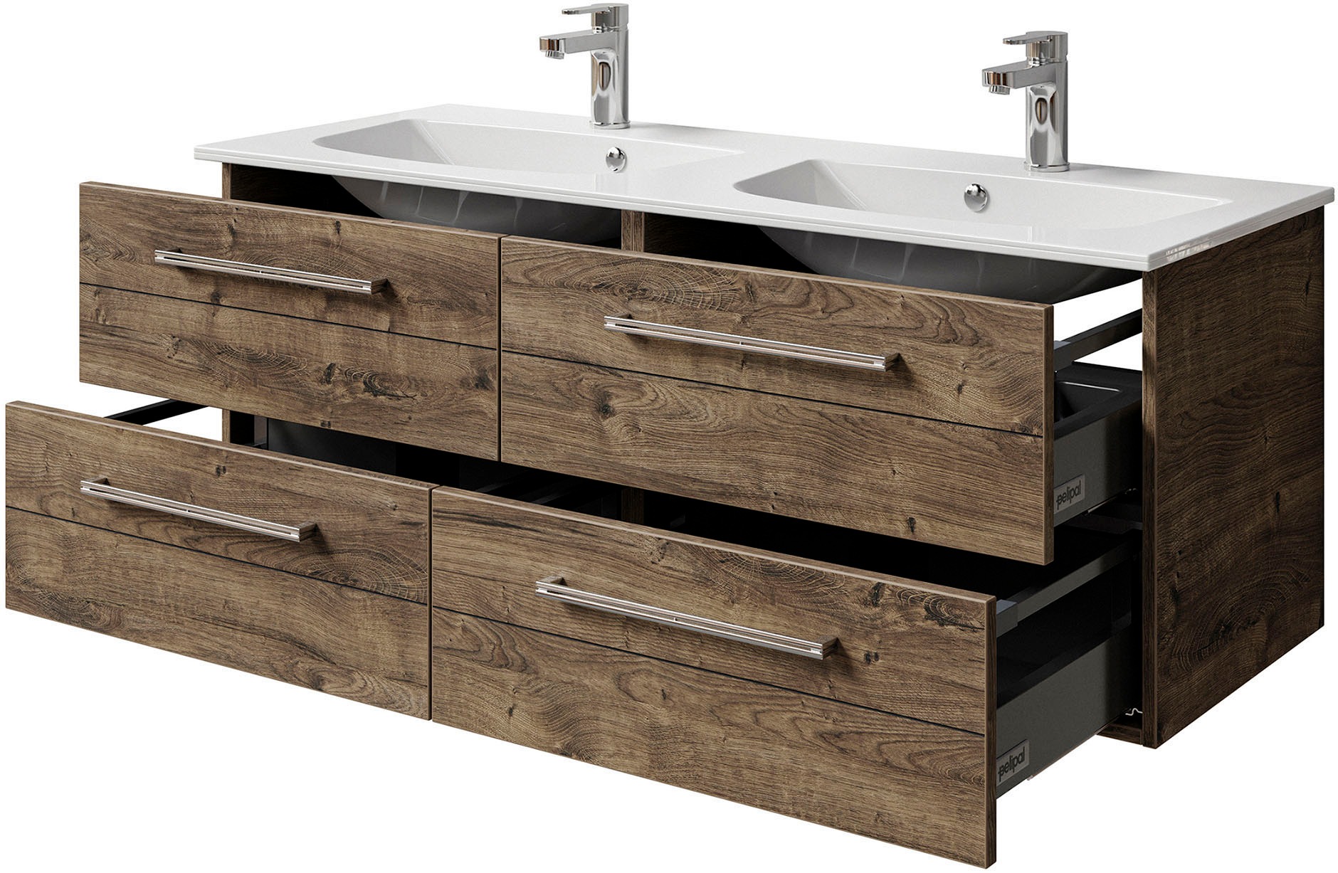 Saphir Badmöbel-Set »Serie 6025 2-teilig Mineralmarmor-Waschtisch mit LED-Spiegelschrank«, (2 St.), Waschplatz 132cm breit, 4 Schubladen, 2 Spiegel-Türen, inkl Türdämpfer