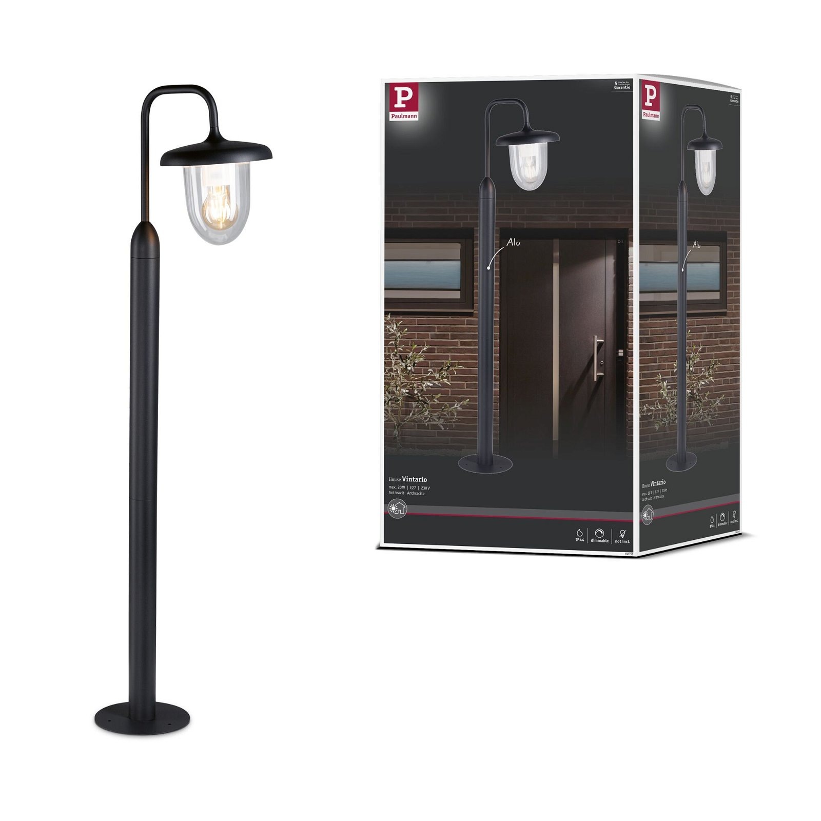 Paulmann LED Pollerleuchte »Vintario IP44 rund 1.135mm max. 20W 230V Anthrazit E27 Aluminium«, 1 flammig, Leuchtmittel E27 | ohne Leuchtmittel, seewasserresistent
