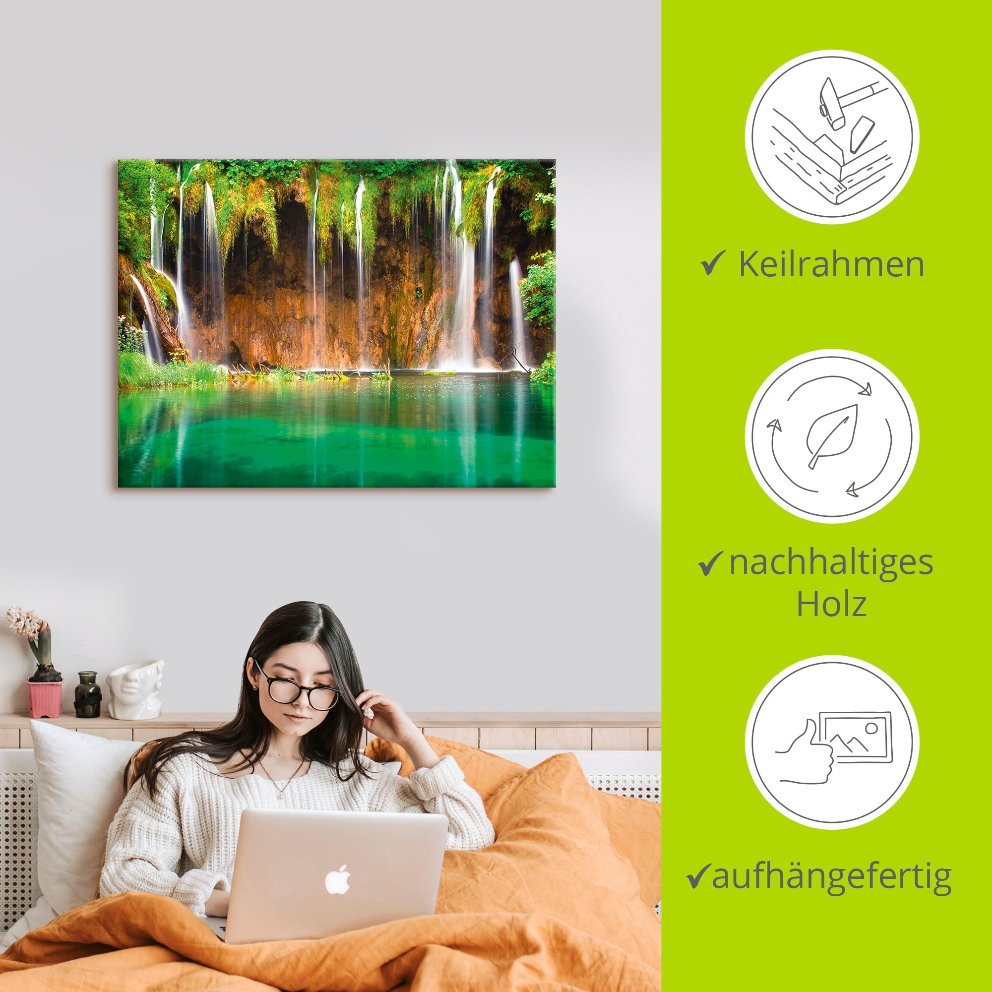 Artland Wandbild »Schöner Wasserfall im Wald«, Gewässer, (1 St.), als Leinwandbild, Poster in verschied. Größen