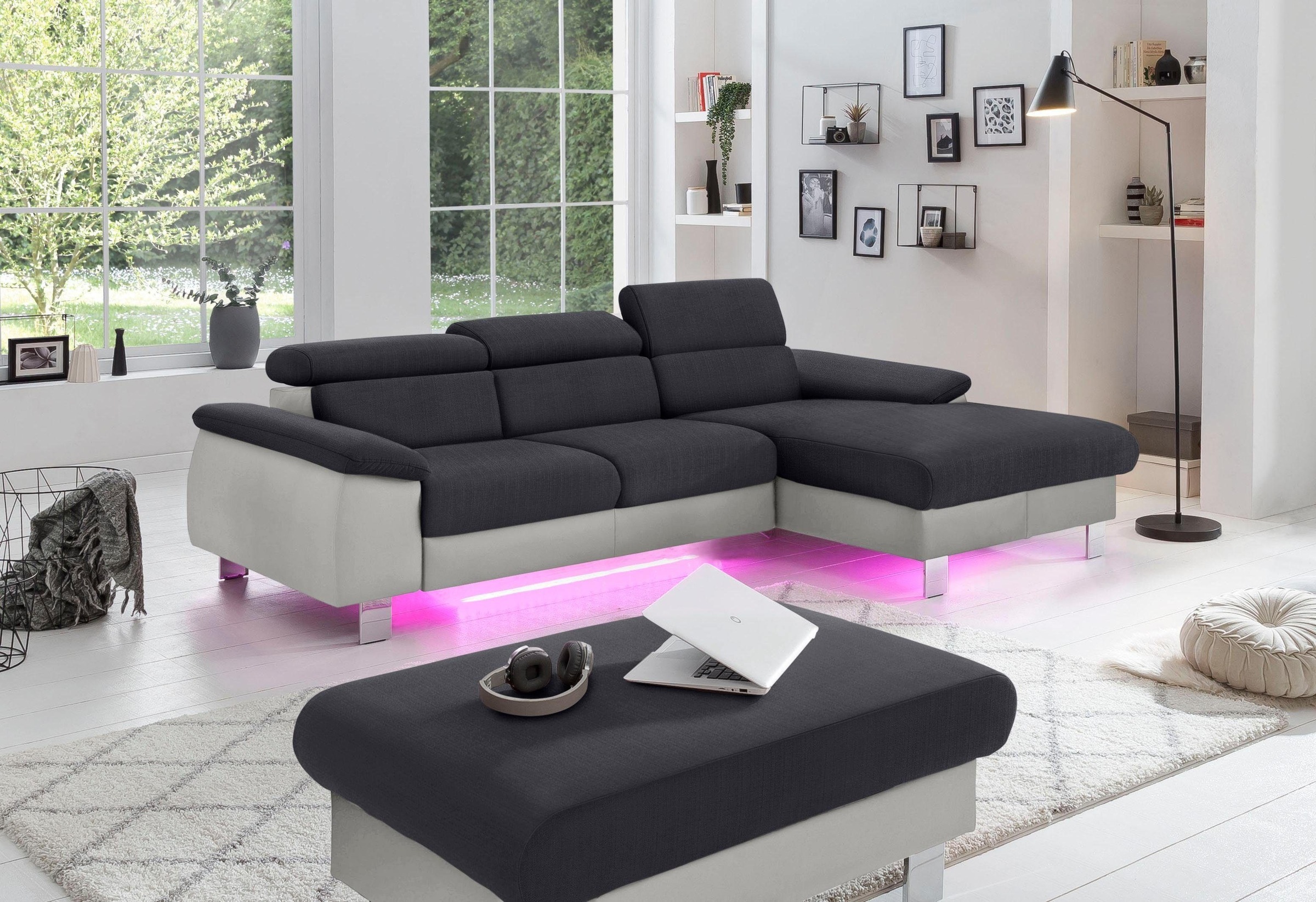 COTTA Polstergarnitur »Komaris L-Form«, (Set), Set bestehend aus: Ecksofa mit Kopfteilverstellung & Hocker