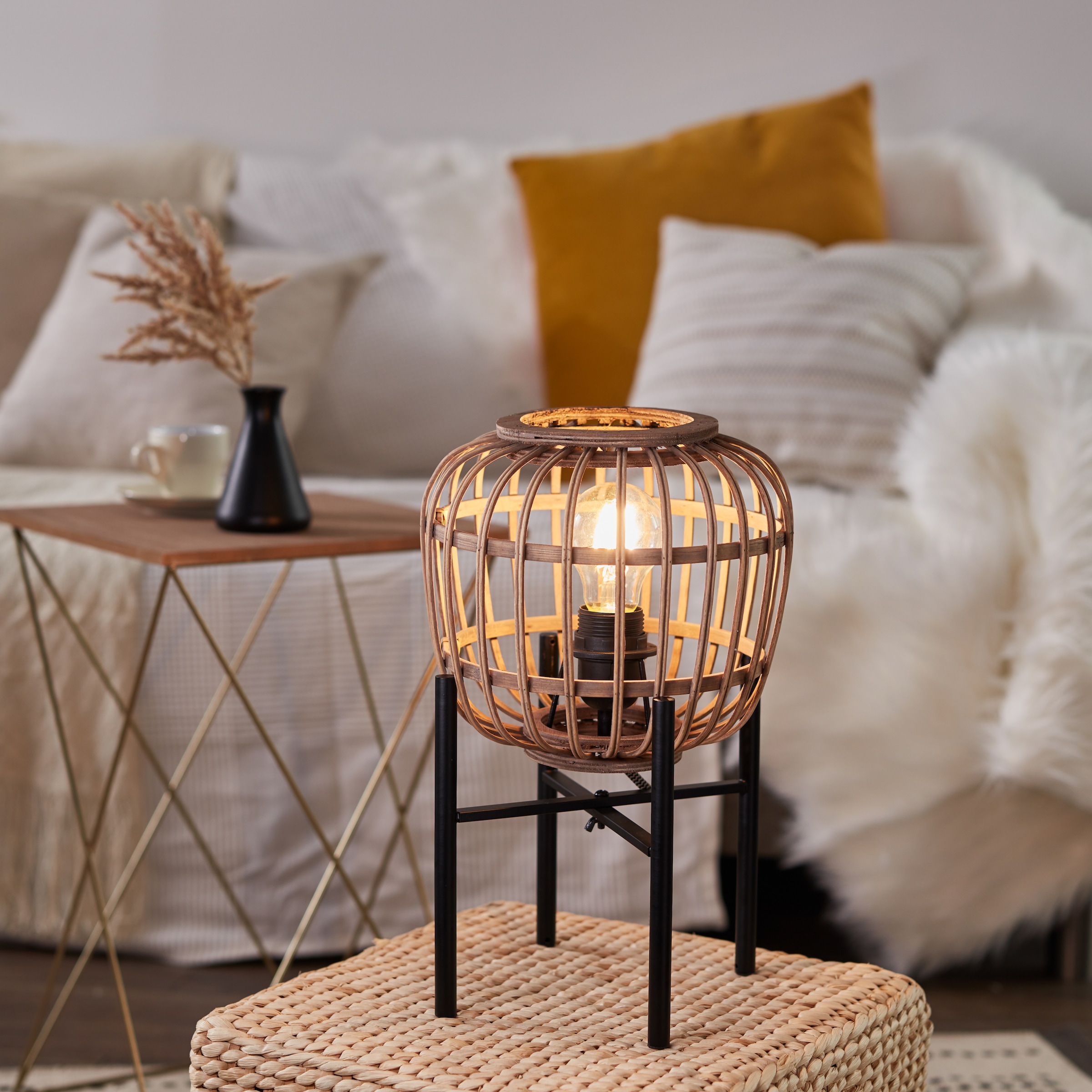 Tischleuchte mit »Grazay«, aus flammig-flammig, Schirm affaire Nature Style dekorative im 32cm Rattan kaufen 1 Höhe, Tischlampe Home online