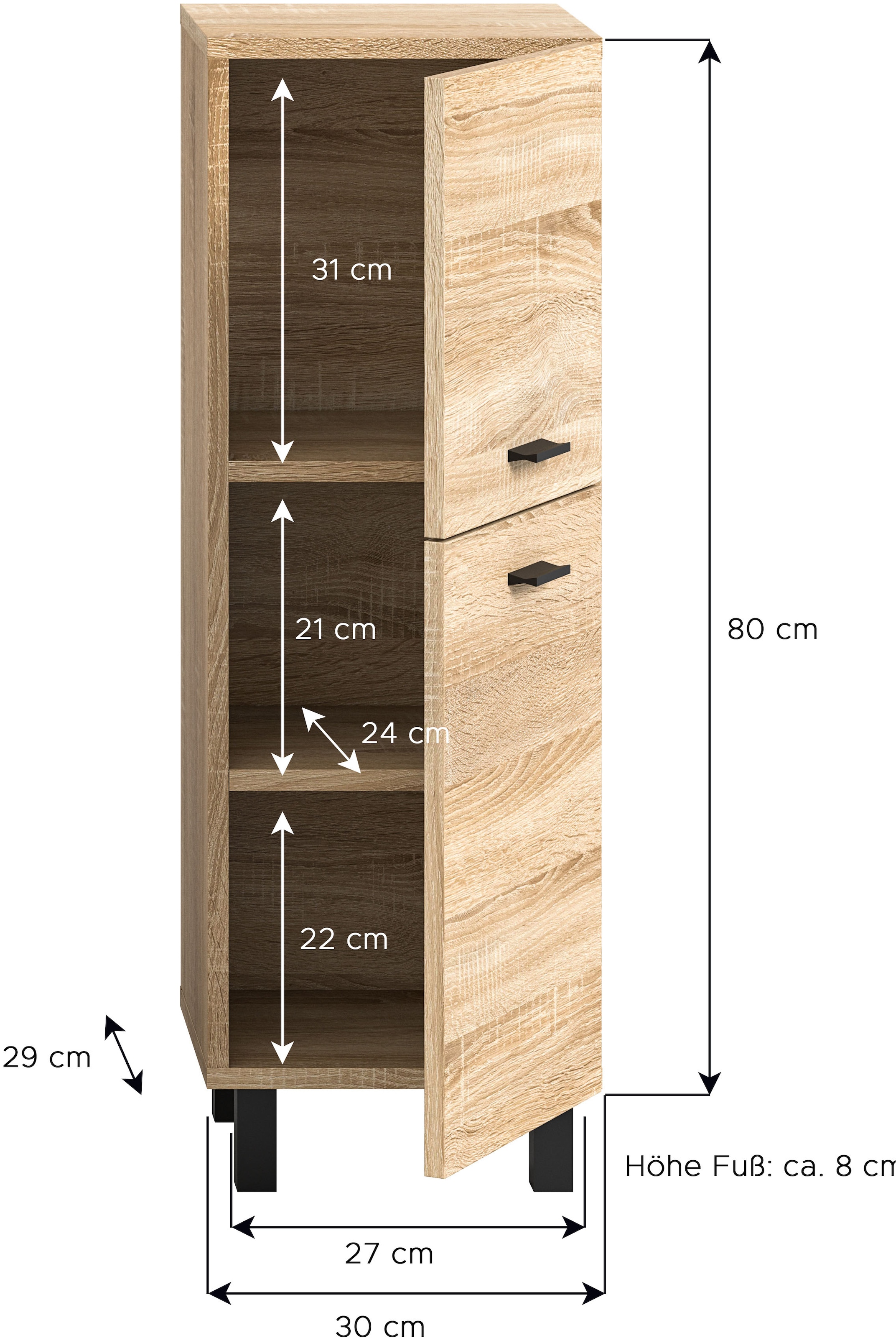 welltime Midischrank »Tampa, Höhe 80cm, hängend oder stehend montierbar«, Badschrank, Bad-Möbel, Badezimmer