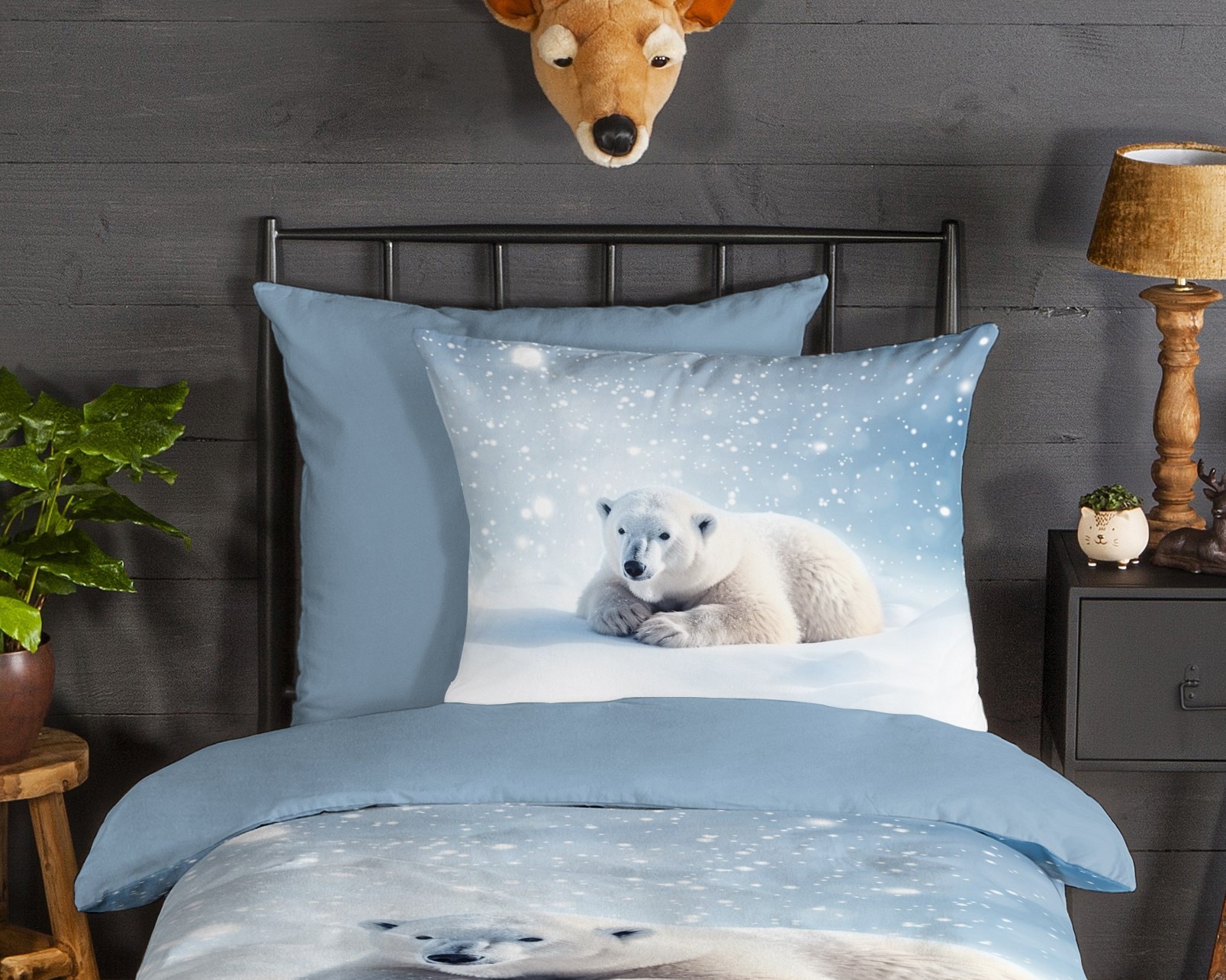 good morning Kinderbettwäsche »Esben«, Flanell, Biber, 135x200, Winter, Warm, Wendeoptik, Kind, Eisbär, Blau