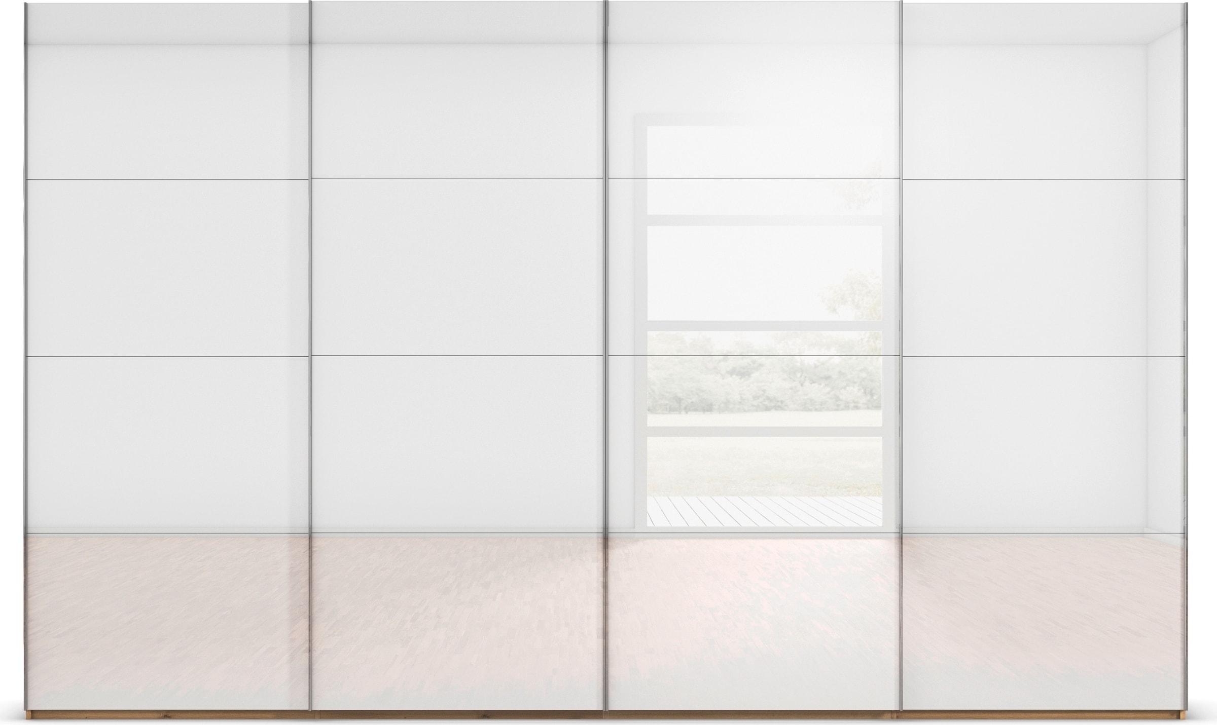 rauch Schwebetürenschrank »Kleiderschrank Schrank Garderobe Schlafzimmerschrank SCALE-FYRA«, edle viergeteilte Türen mit Glas-Front viele Farben MADE IN GERMANY