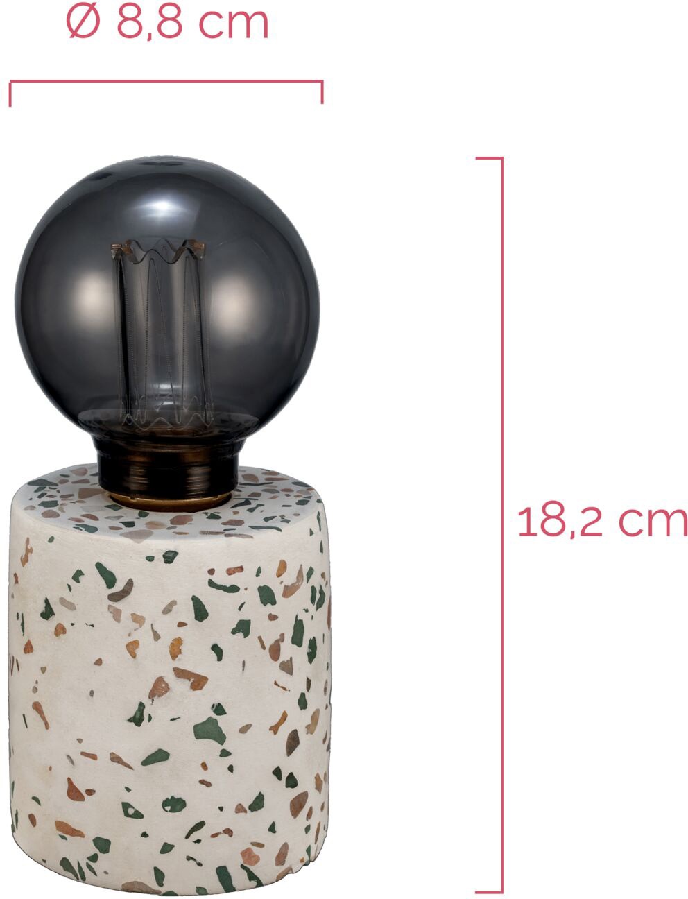 Pauleen Tischleuchte »Elegant Flare«, 1 flammig, Leuchtmittel E27 | ohne Leuchtmittel, E27, Timer, Batterie, Terrazzo, Beton/Glas
