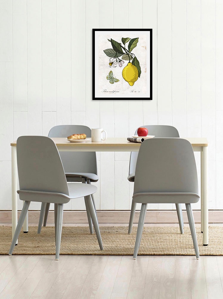 queence Bild »Enyo«, Obst-Obst Bilder-Essen-Lebensmittel-Kunst-Schriftzug-Schmetterlinge, (1 St.), gerahmt