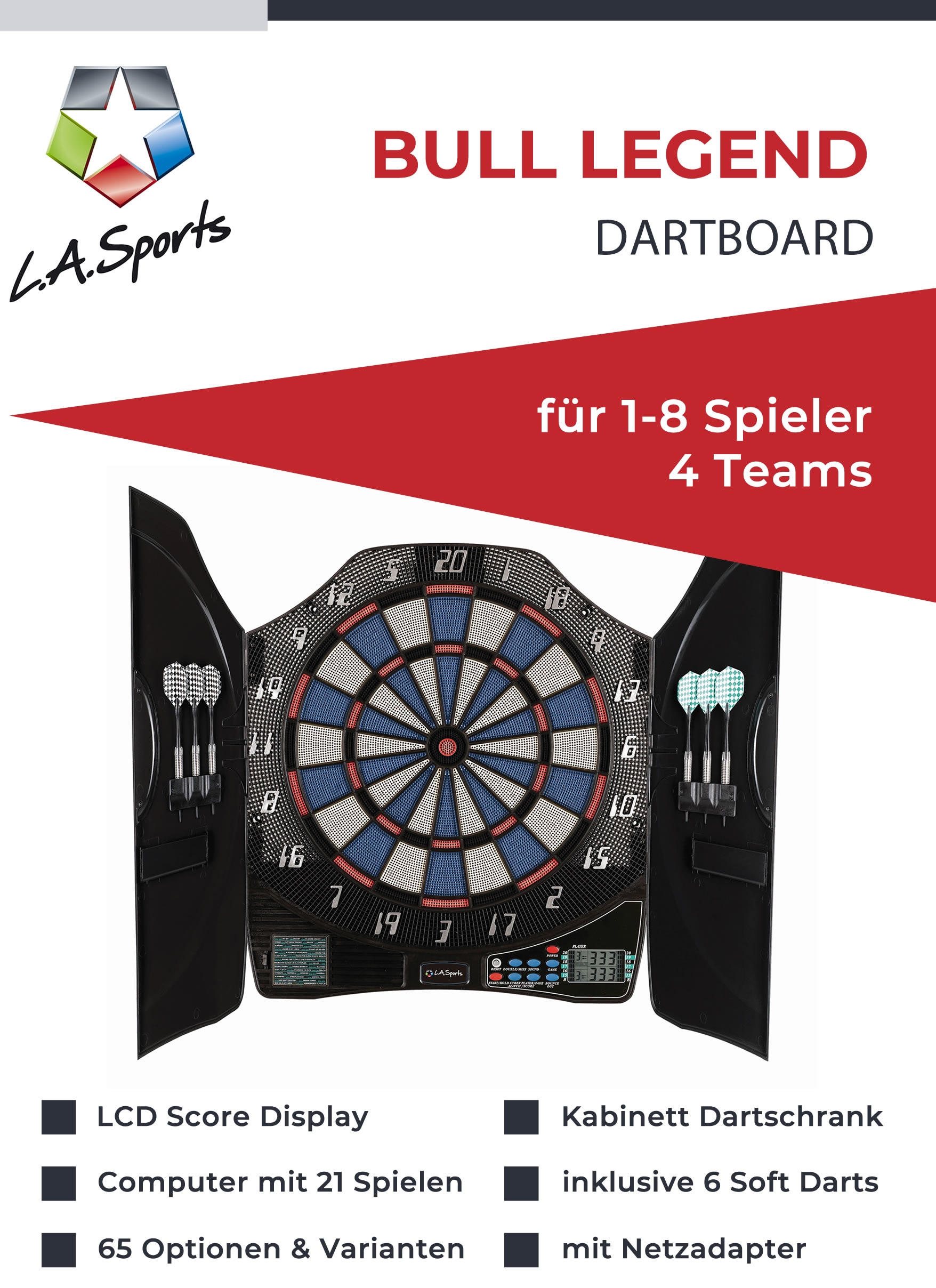 L.A. Sports Dartpfeilen) »Elektronische Dartscheibe Spieler«, (mit 1-8 Dartautomat