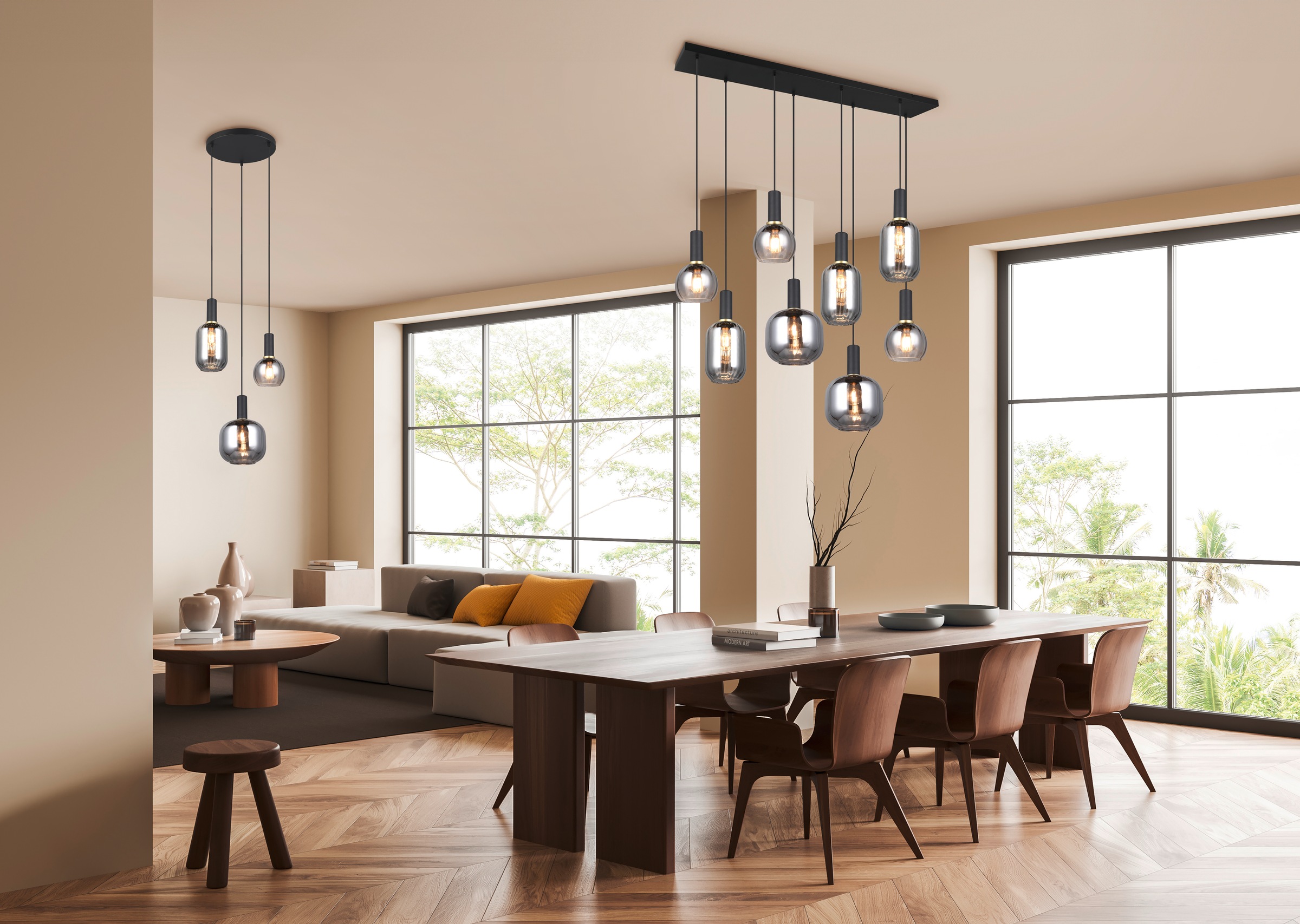 TRIO Leuchten Pendelleuchte »DIVA, E27 Hängelampe 3-flammig mit Glasschirm, exkl 3xE27 max 10W«, 3 flammig, Leuchtmittel E27 | Leuchtmittel wechselbar, höhenverstellbar bis max 150cm Hängeleuchte Ø 30 cm Wohnzimmer Küche