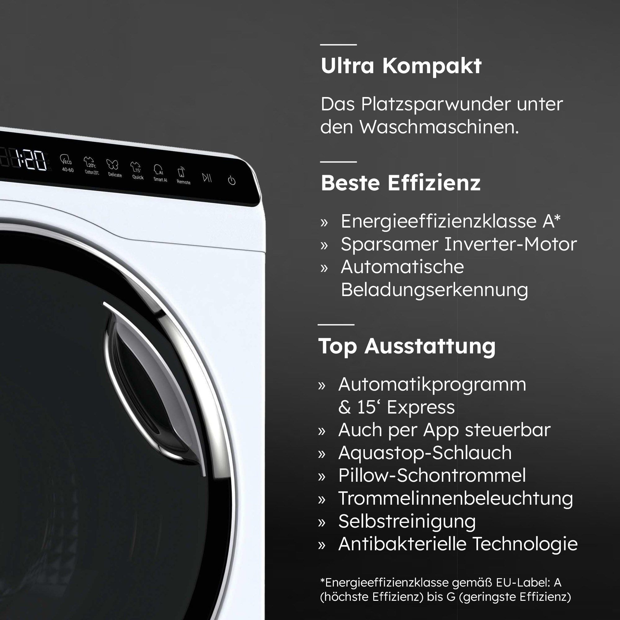 Haier Mini-Waschmaschine »HW50-BP12307U1-S« 5 kg 1200 U/min besonders kompakte Maße (70 cm Höhe, 51 cm Breite)