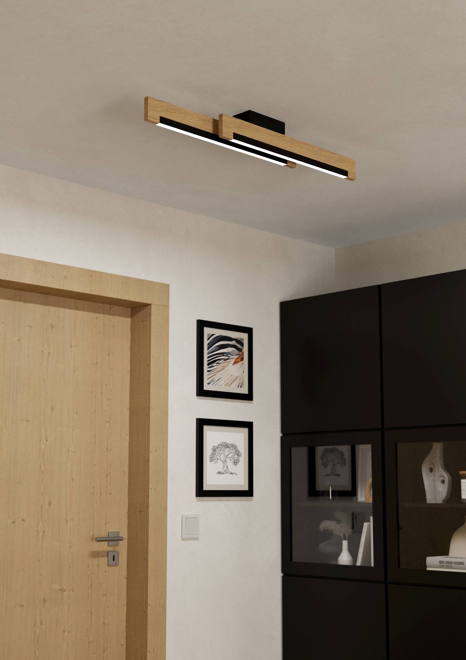 EGLO Deckenleuchte »Camacho LED Deckenlampe, Küchenlampe, Flurlampe, FSC zerifiziert« LED-Modul 1 Stk. Warmweiß Wand-/Deckenleuchte - L94 x B8 x H11,5 cm - schwarz, braun