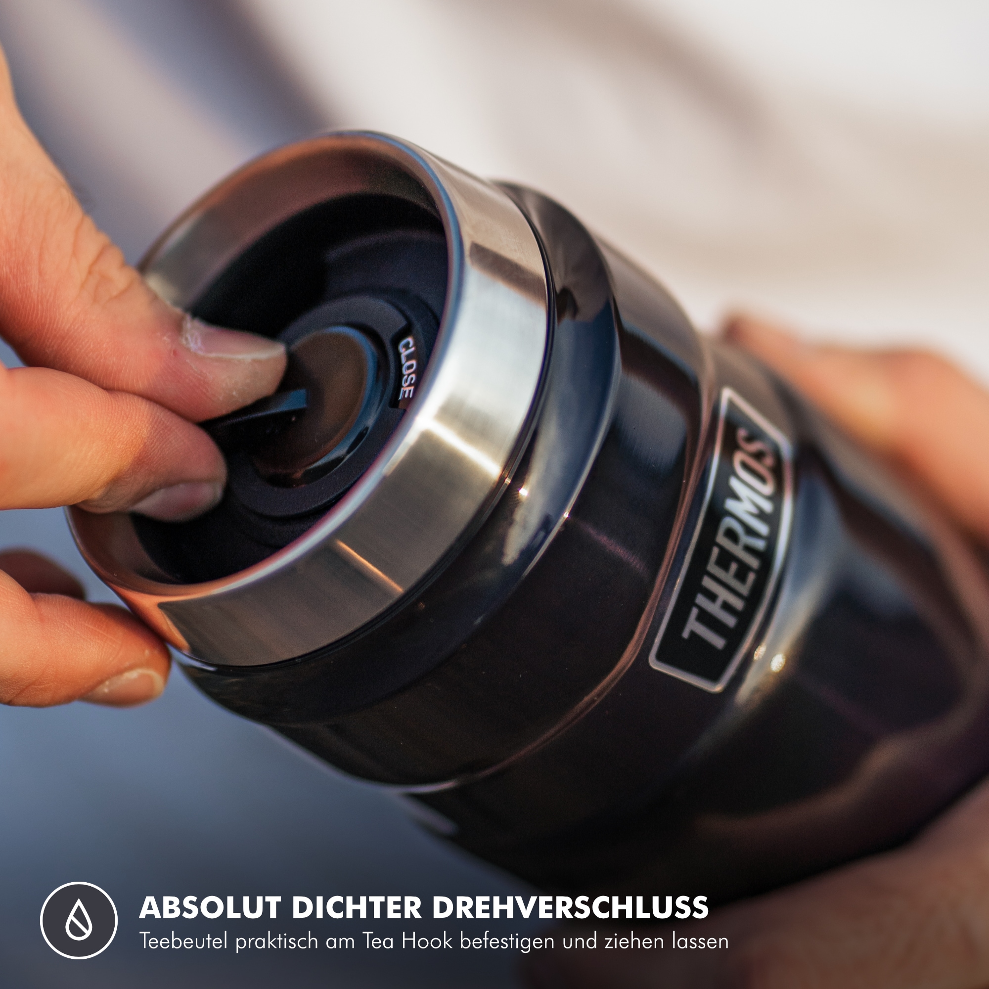 THERMOS Thermobecher »STAINLESS KING MUG, doppelwandiger Edelstahl, spülmaschinenfest« 0,47l, 7h heiß & 18h kalt, absolut dicht, DrinkLock – Verschlusssystem