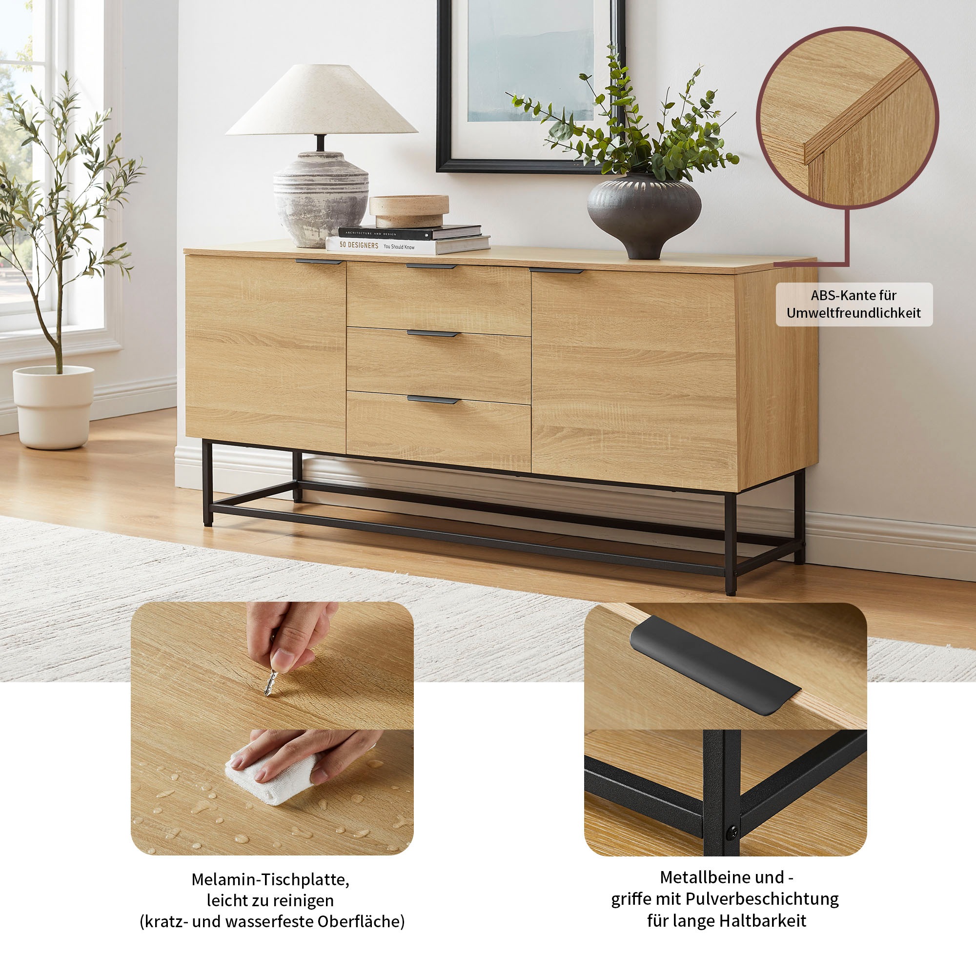OTTO home Sideboard »Tayler«, pflegeleichte Melaminoberfläche, Metallgestell, Breite 160 cm
