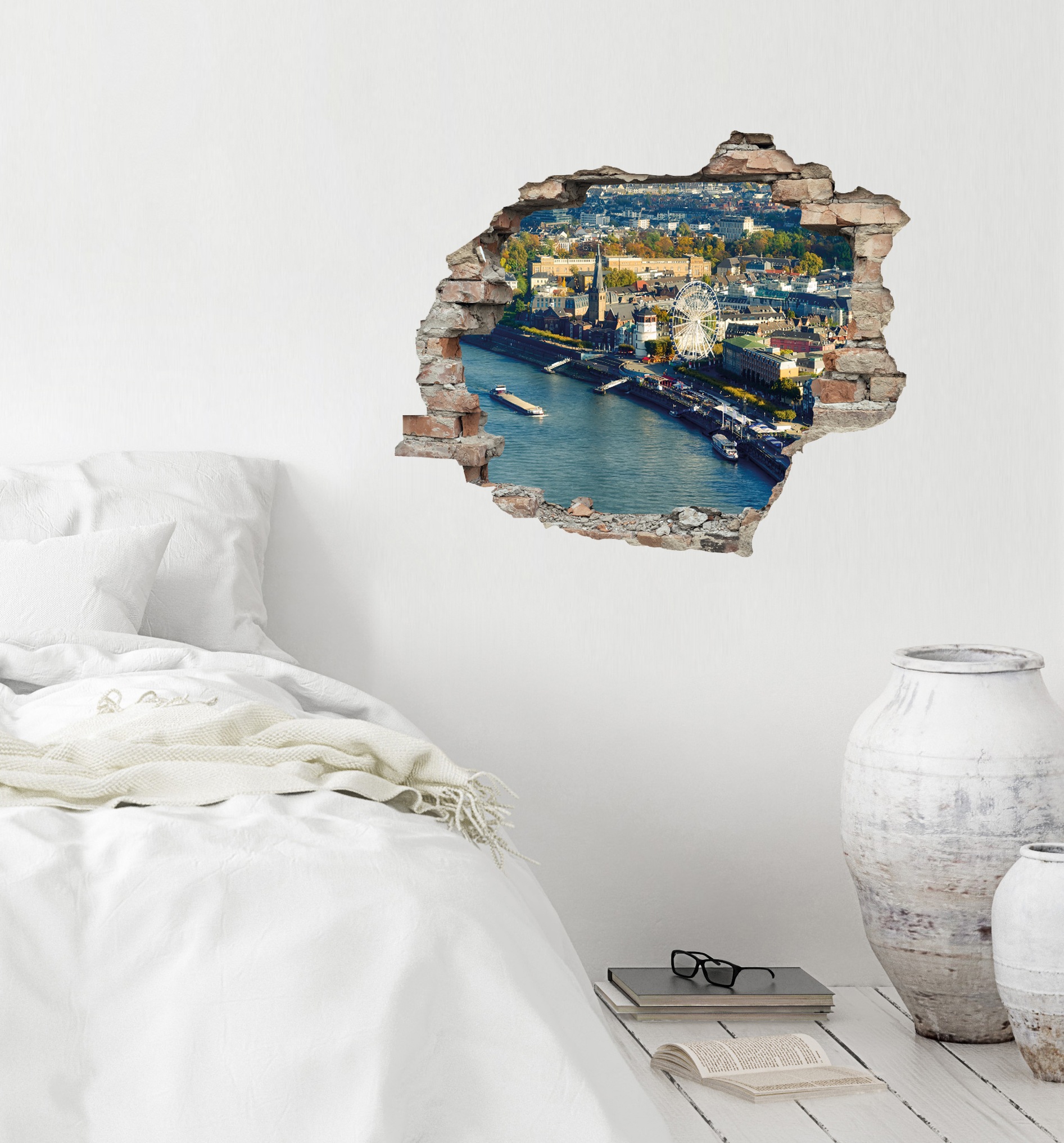queence Wandtattoo »Düsseldorf« Wandsticker, Wandbild, selbstklebend, 3D, Wanddurchbruch