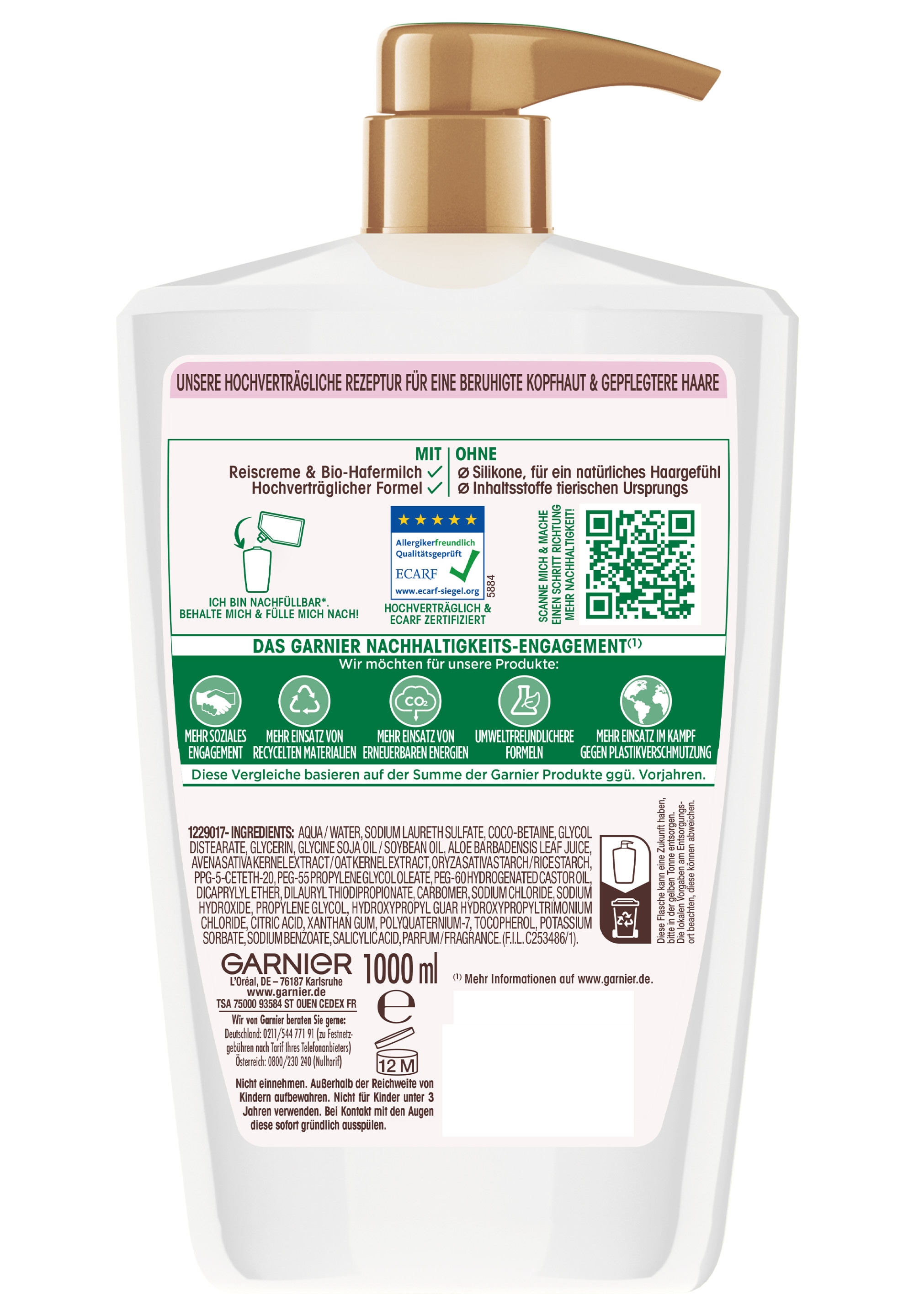 GARNIER Haarshampoo »GARNIER WAHRE SCHÄTZE BERUHIGENDES SHAMPOO« Sanfte Hafermilch