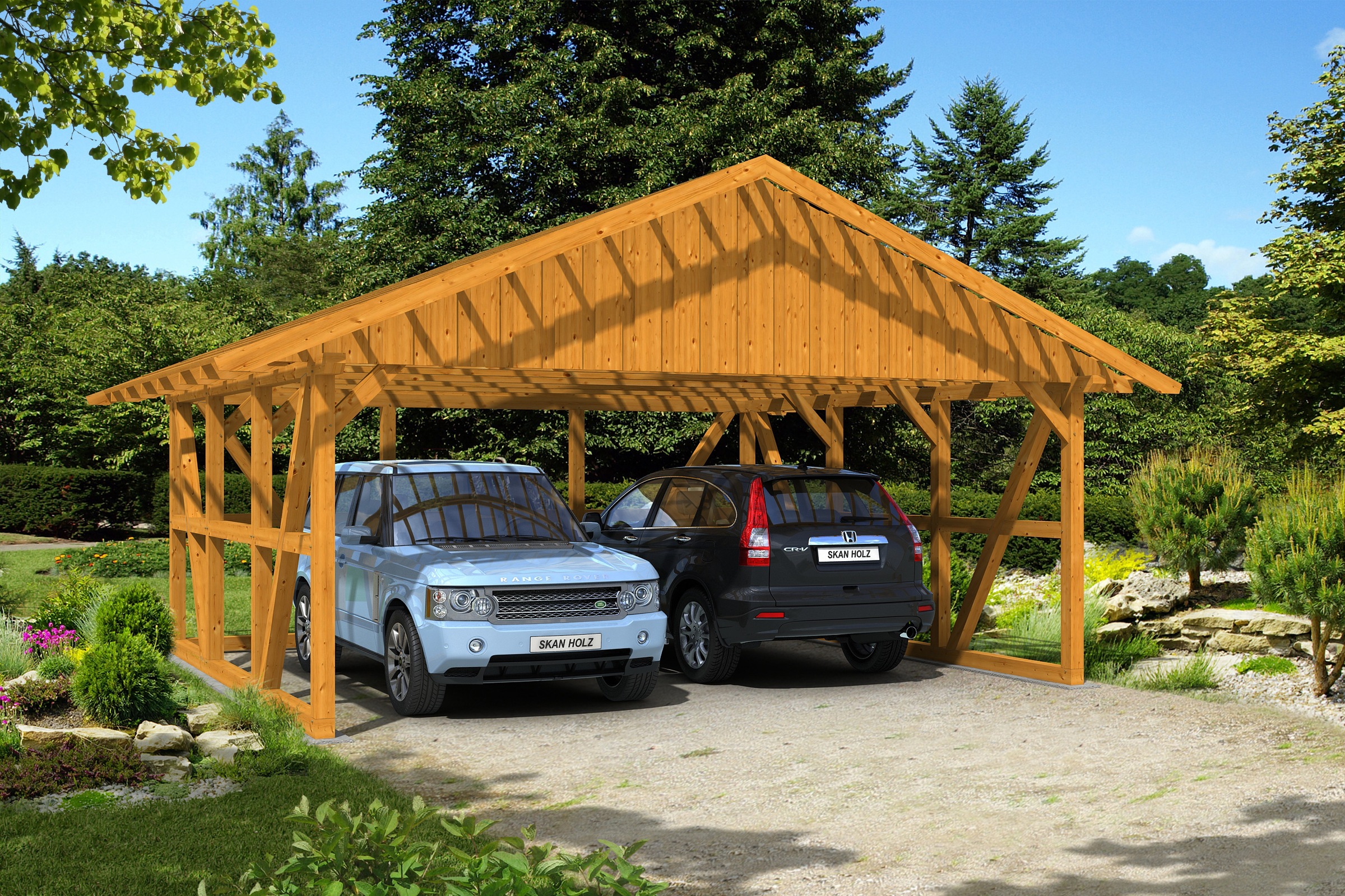 Skanholz Doppelcarport »Schwarzwald«, 560 cm, Eiche hell, mit Dachlattung