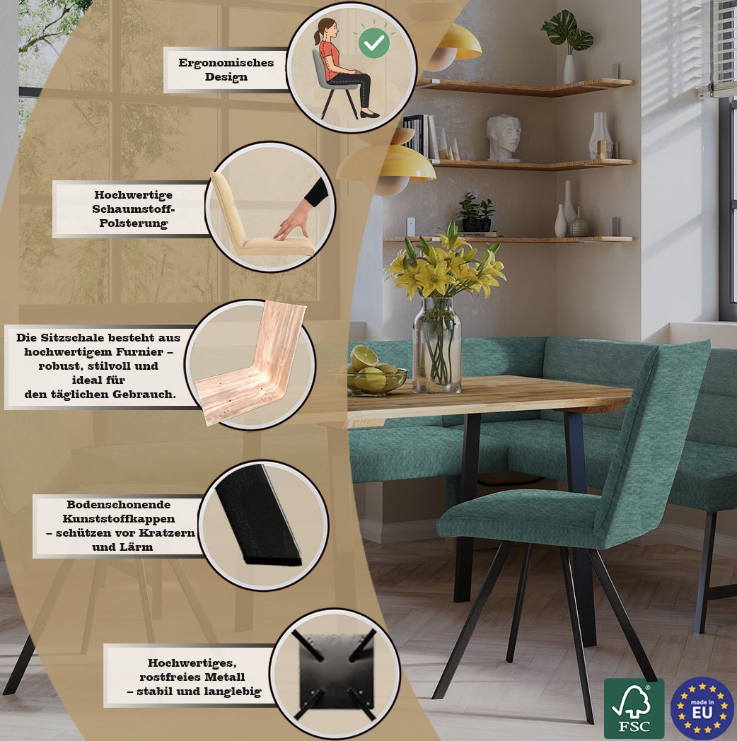 OTTO home Eckbankgruppe »Sava« Set, 4 Stk. tlg. Eckbank mit Wellenfederung im Sitz, Tisch Massiv Eiche