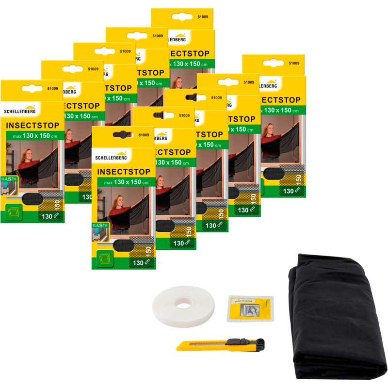 SCHELLENBERG Fliegengitter-Gewebe »Elastic ohne bohren« Set, 10 Stk. tlg. elastischer Insektenschutz für Fenster, 130 x 150 cm, anthrazit, weiß...