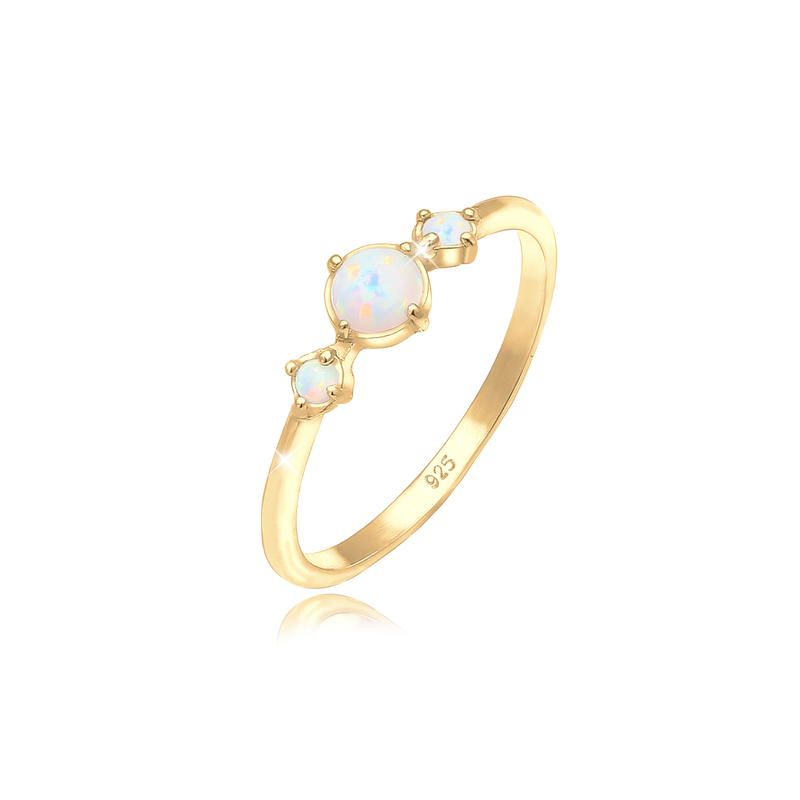 ELLI Fingerring »Opal Rund Trio Vintage 925er Silber« Gold 56 mm Vielfältiger Silberring für Frauen