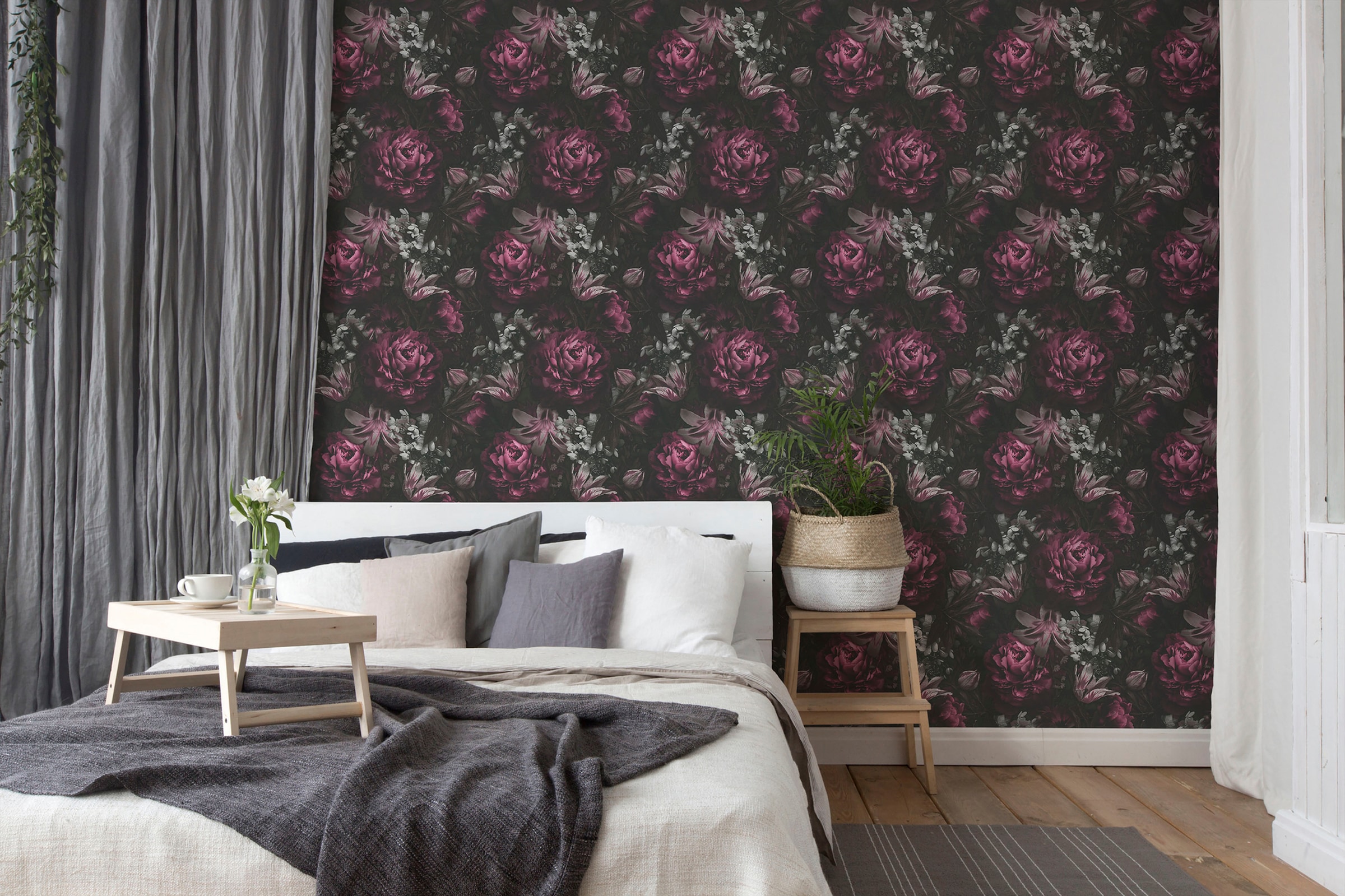 A.S. Création Vliestapete »PintWalls Rosen Floral«, matt-gemustert-neutral, Blumentapete Tapeten Wohnzimmer Schlafzimmer Küche modern Design Optik