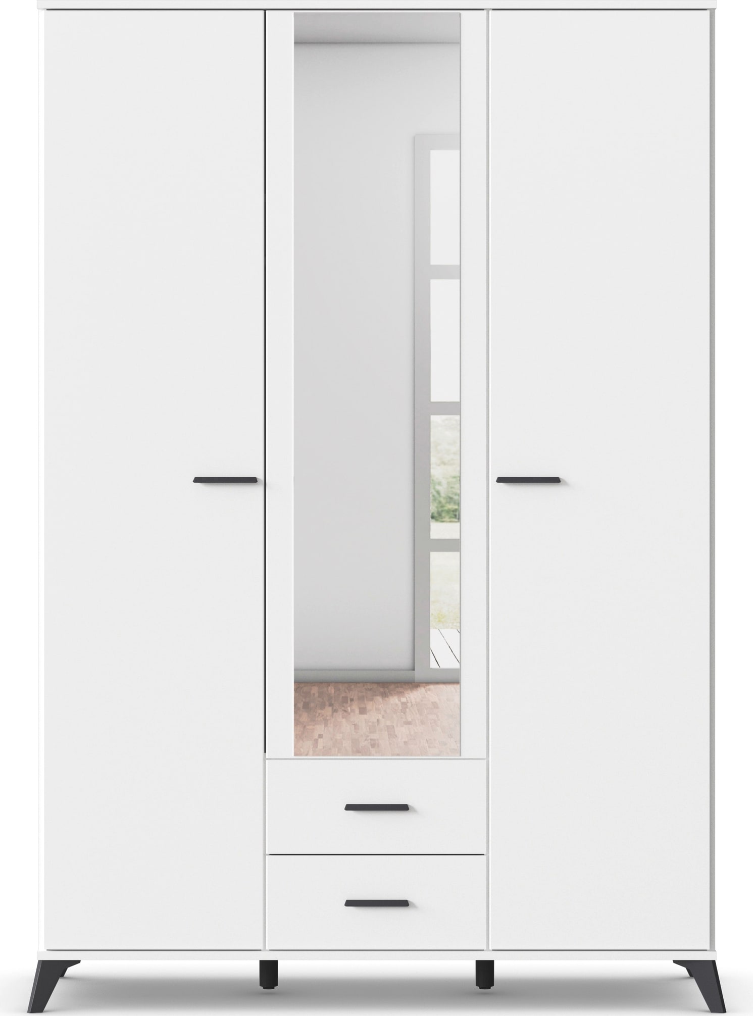 rauch Drehtürenschrank »Lucena«, mit schräg ausgestellten Füßen im Monochrom-Stil, mit Spiegel