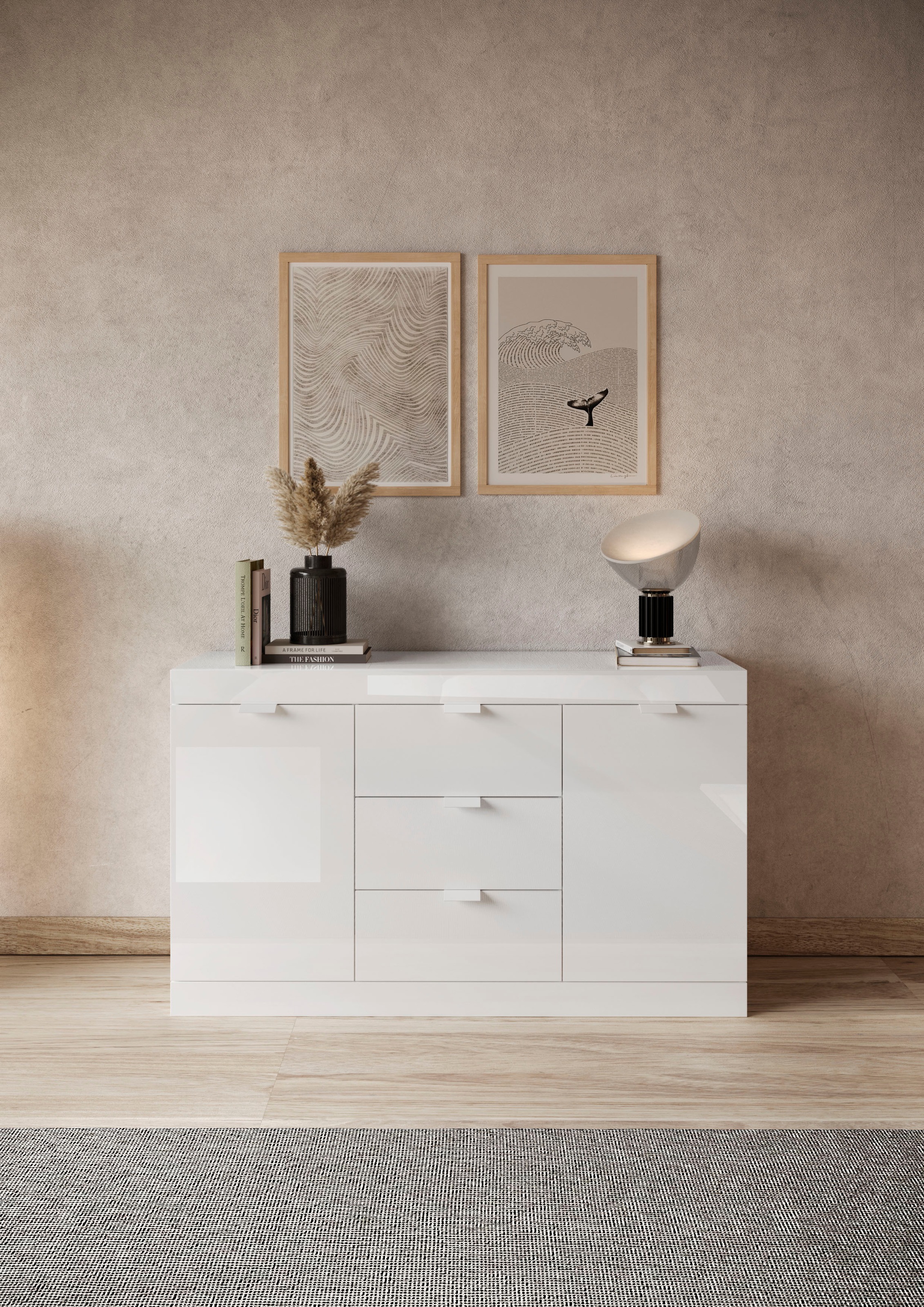 INOSIGN Sideboard »Slim«, Breite 136 cm, weiß Hochglanz Lack