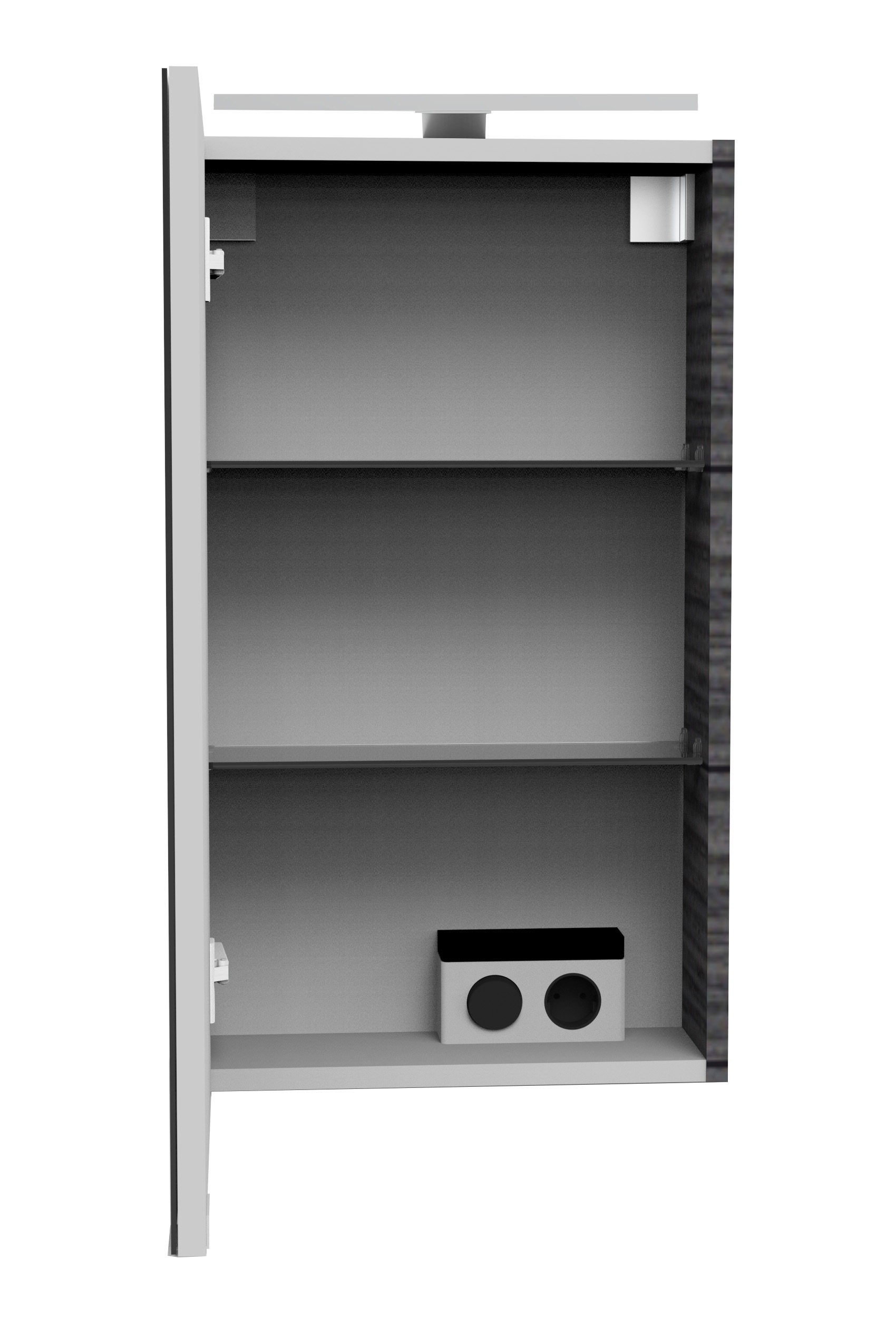 FACKELMANN Spiegelschrank »SBC«, (Spiegelschrank mit LED-Aufsatzleuchte), für das Gästebad, Schalter und Steckdose, Breite 40cm, Anschlag links