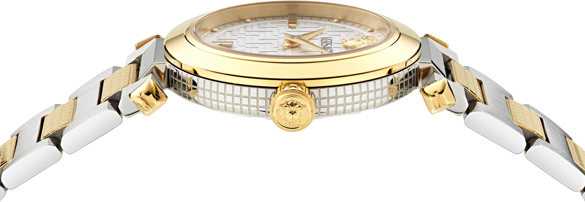 Versace Quarzuhr »VERSACE GREEK«, Armbanduhr, Damenuhr, Swiss Made, Edelstahlarmband, analog