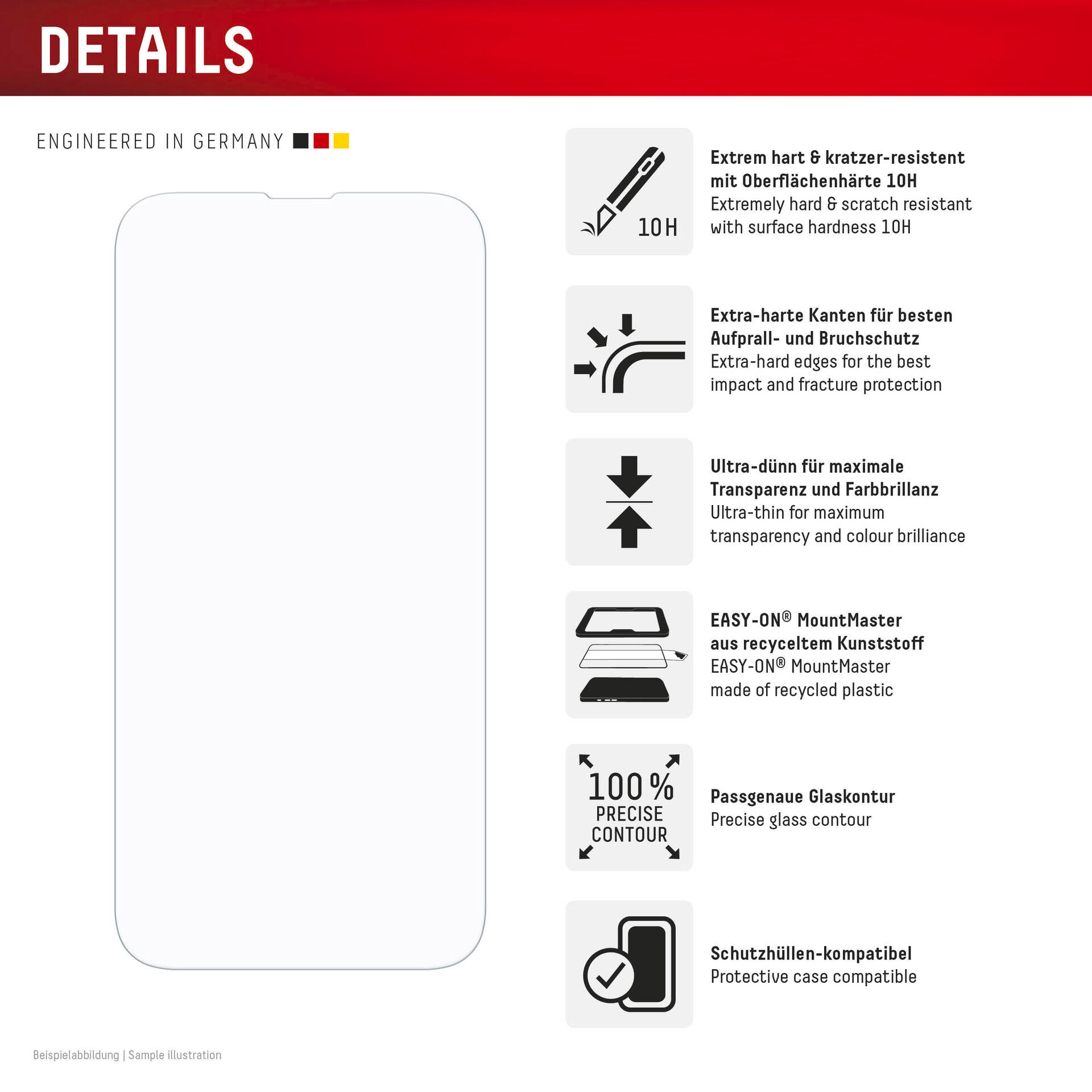 Displex Displayschutzglas »Real Glass Screen Protector mit EASY-ON MountMaster« für Apple iPhone 16e;Apple iPhone 17e Displayschutzfolie, Schutzfolie, Bildschirmschutz, kratz- & stoßfest