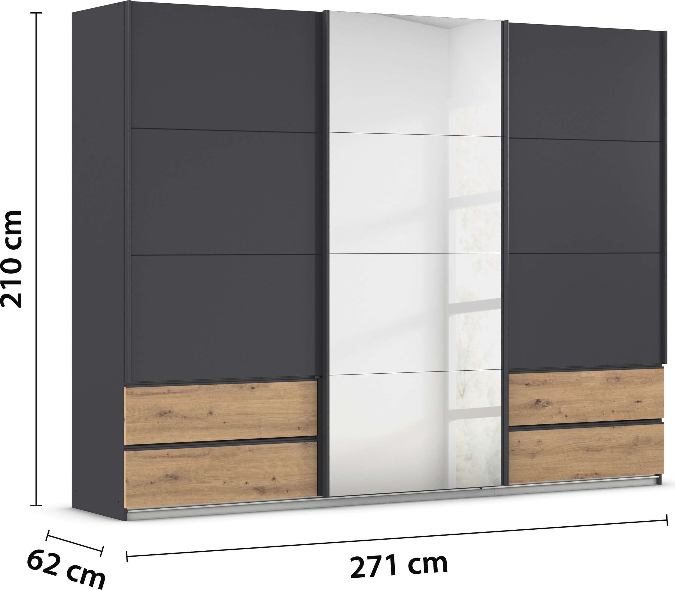 rauch Schwebetürenschrank »Kleiderschrank Schrank Garderobe Wäscheschrank ELARA mit Spiegel«, praktische Schubladen optional farblich abgesetzt MADE IN GERMANY