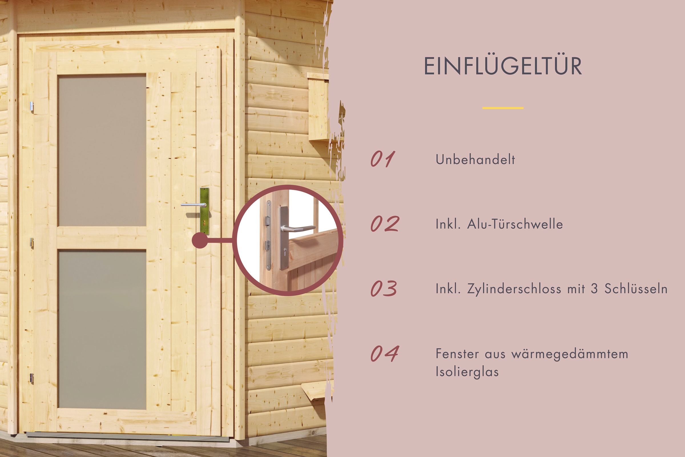 Karibu Saunahaus »Tore«, Milchglastür