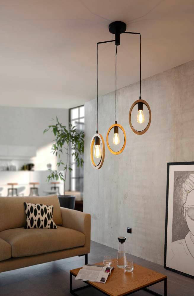 EGLO Hängeleuchte »BASILDON Pendellampe, E27, Stahl, Holz, Vintage, Esstisc günstig online kaufen