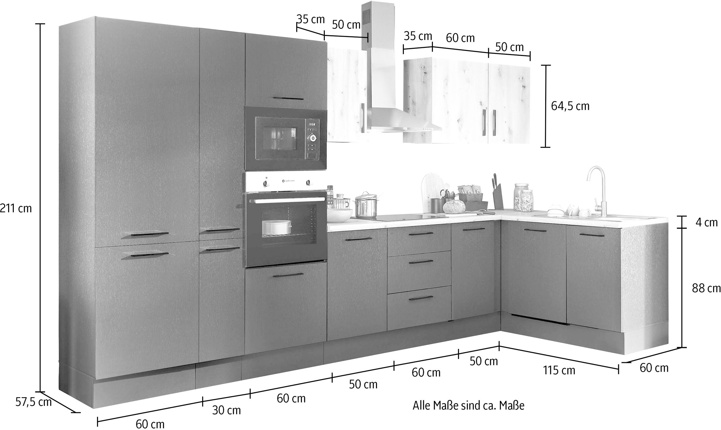 BASIC by Balculina Winkelküche »Turin«, Stellbreite 370x175 cm, wahlweise mit E-Geräten