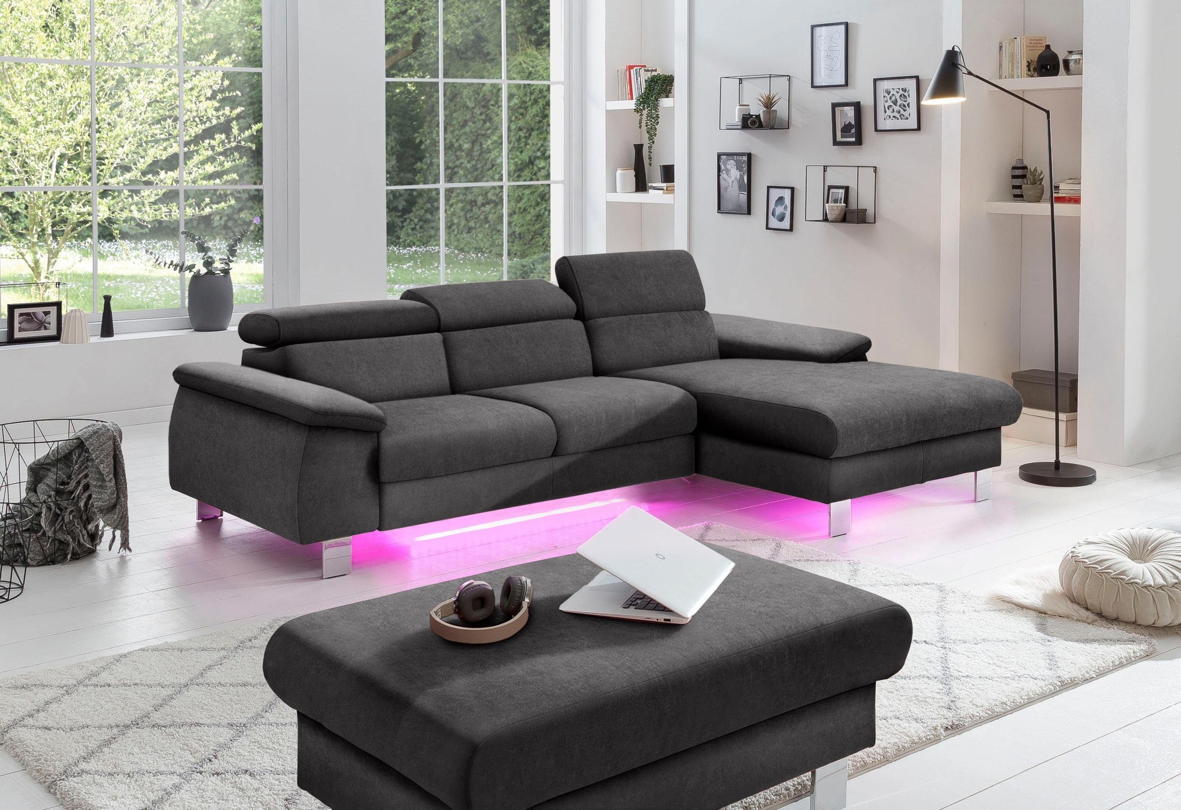COTTA Polstergarnitur »Komaris L-Form«, (Set), Set bestehend aus: Ecksofa mit Kopfteilverstellung & Hocker